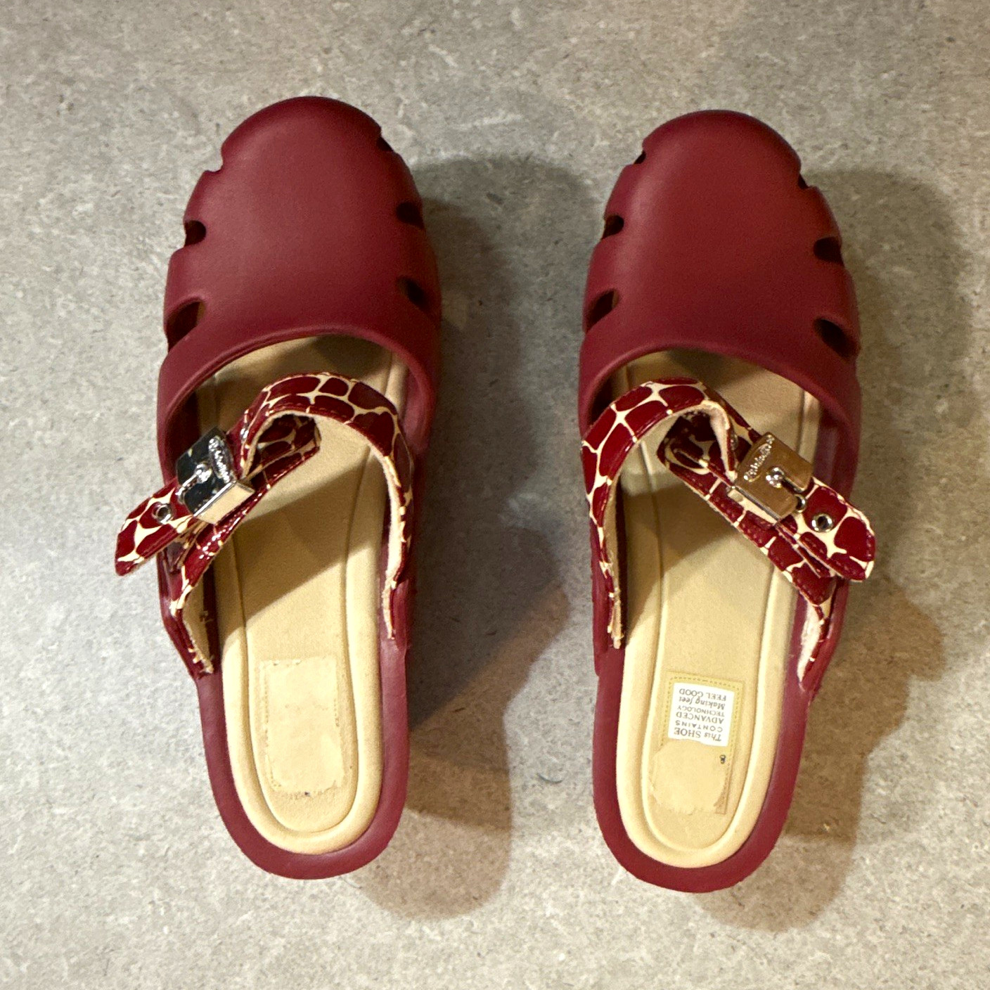 Dr. Scholls Women’s US 10 Burgundy Strappy Slingback Block Heel Buckle Sandals