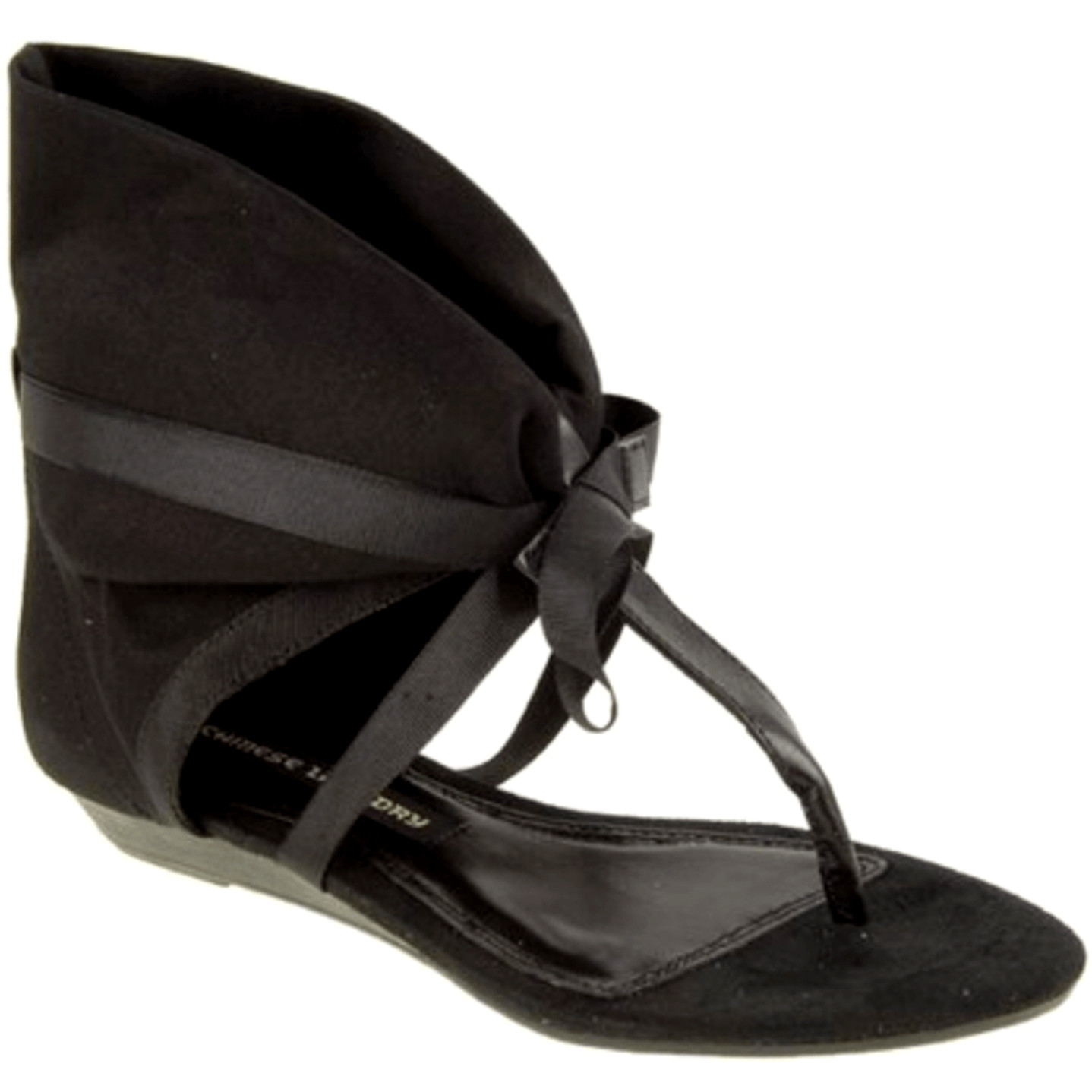 Chinese Laundry Women’s Black Twill Sudoku Low Wedge Thong Sandal, Size 7 M