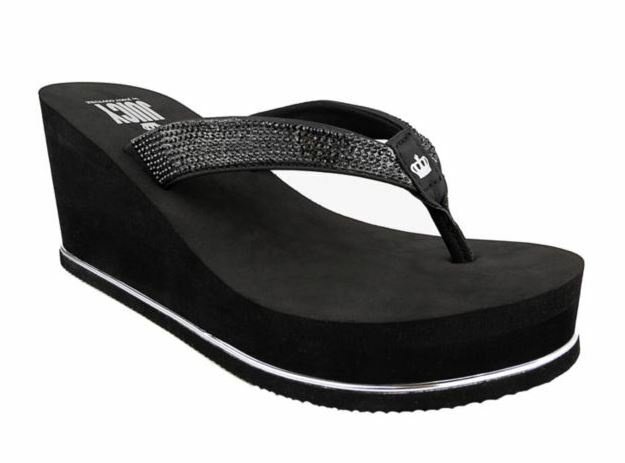 NEW WOMEN’S JUICY COUTURE BLACK SILVER FLIP FLOPS WEDGE J-UVEA 5,6,7,8,9,10,11