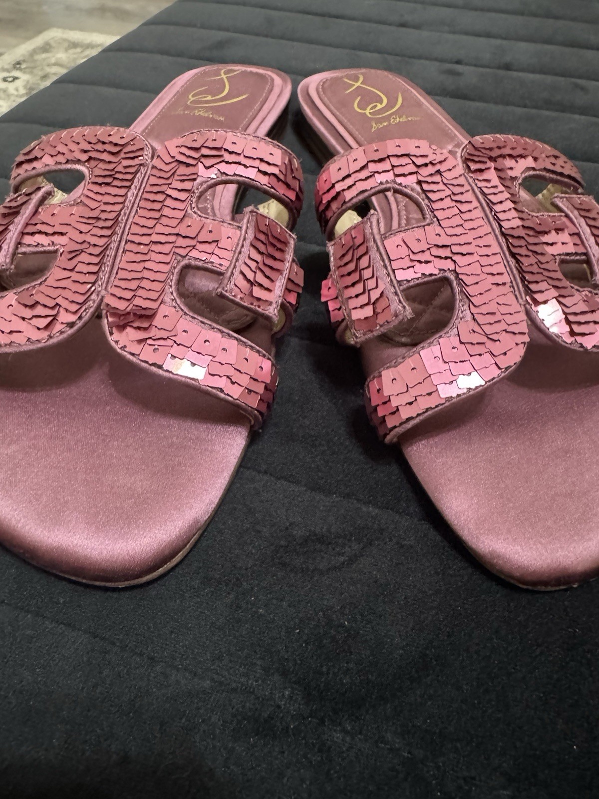 Sam Edelman Bay Glamour Flat Sandals Women’s Elderberry Fabric Size US 8.5