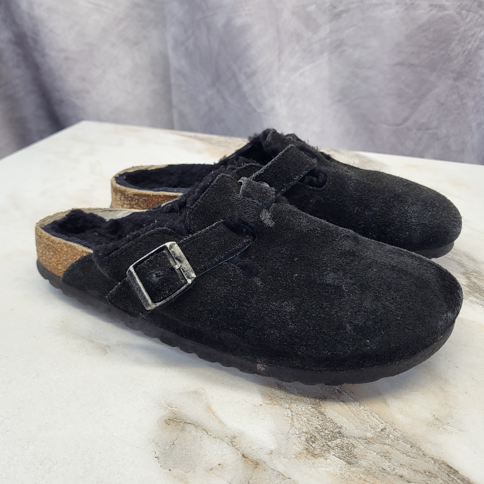 Birkenstock Boston Black Suede Shearling Fur Lined Women’s Size 40/9