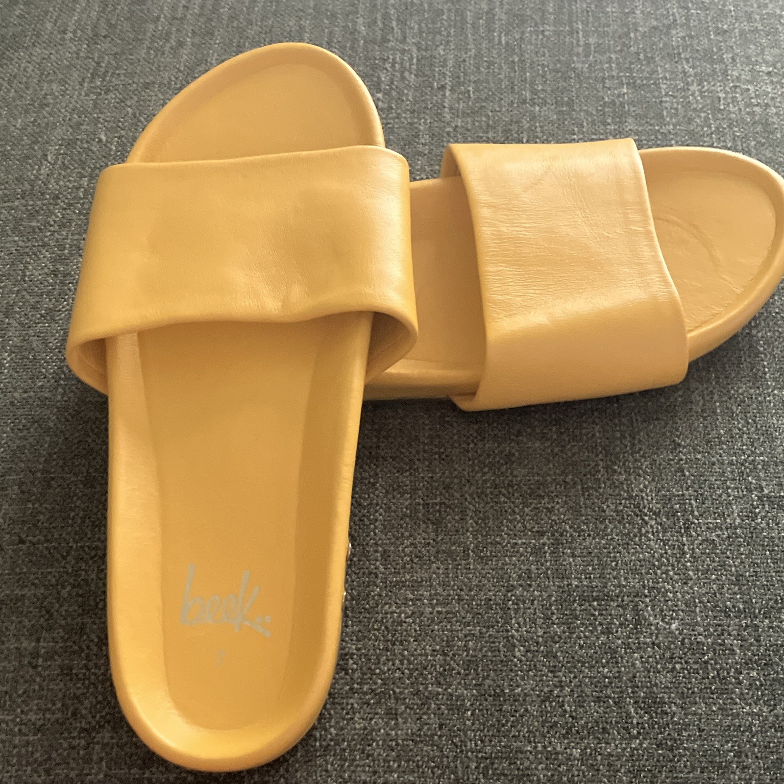 Beek Slide Sandals Slip-On Synthetic Upper Women’s Yellow Solid US 7