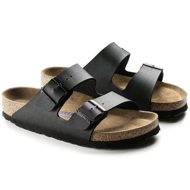 Birkenstock Arizona Birko-Flor Leather Soft Footbed Unisex Sandals-Black