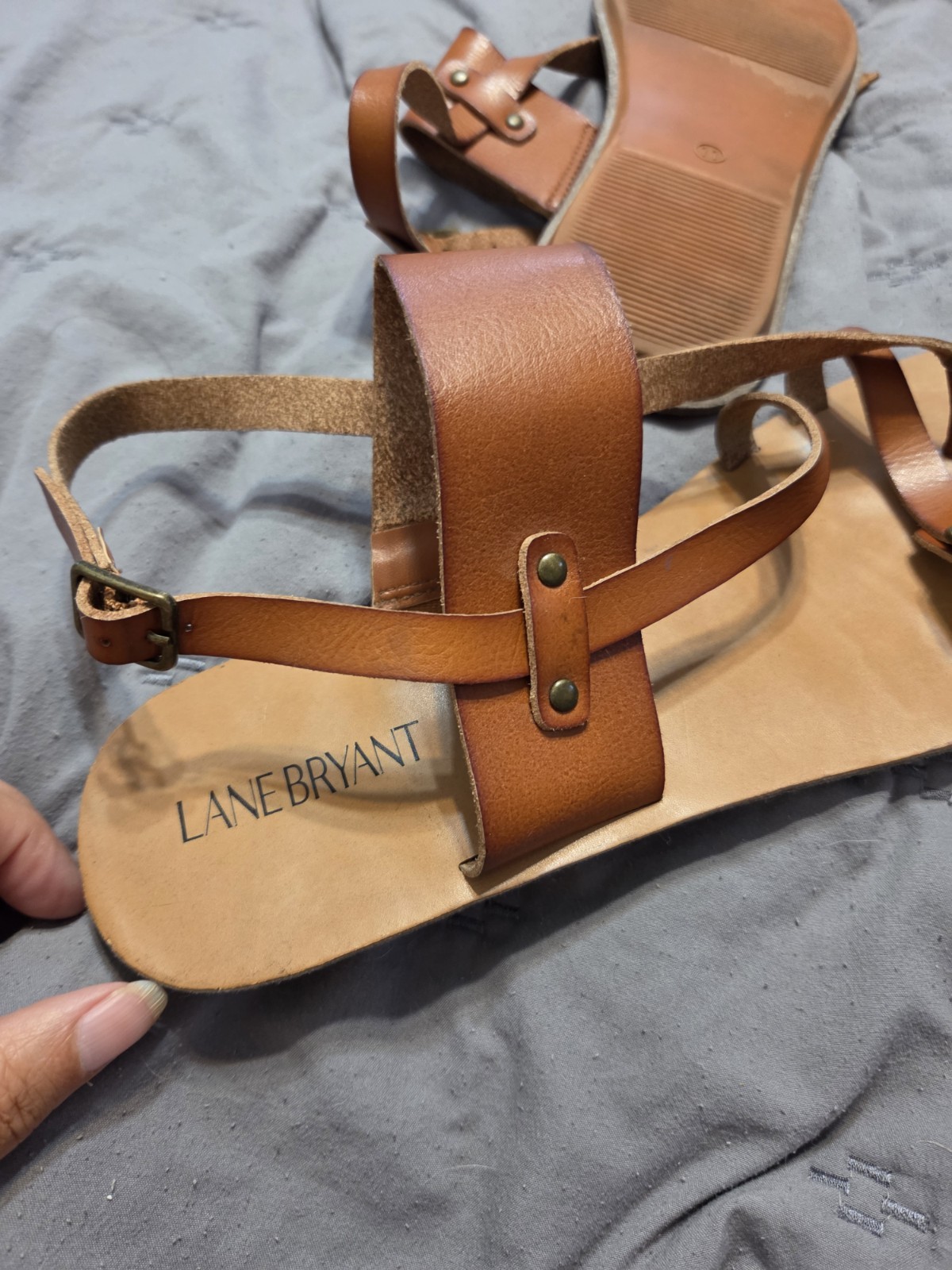 Lane Bryant Women’s Brown Leather Strappy Ankle Sandals Buckle Adjustable US 11