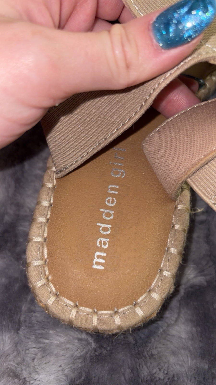 Madden Girl Beige Suede Espadrille Strappy Ankle Elastic Slip-On Sandals 8M