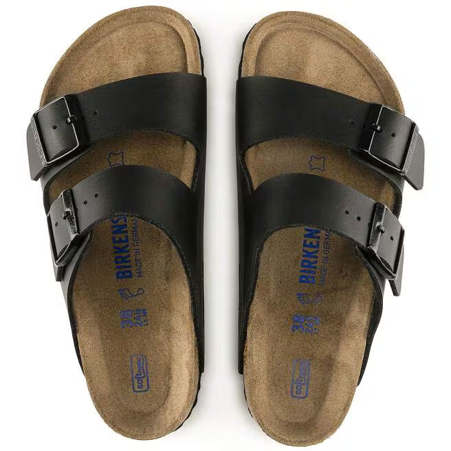 Birkenstock Arizona Birko-Flor Leather Soft Footbed Unisex Sandals-Black