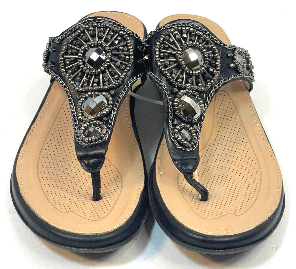 Women’s Good Choice Sandals Beaded Low Wide Wedge Brown Size 6.5 New W/out Tags