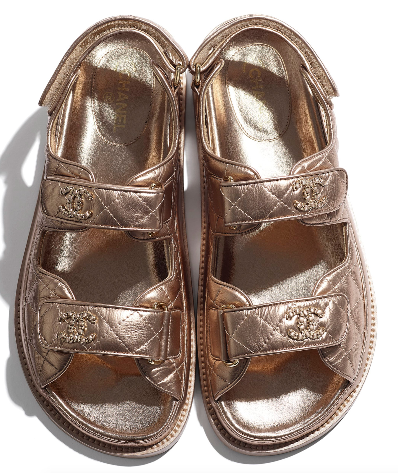 Chanel 21C Bronze Quilted Chain CC Logo Mule Slide Strap Flat Teva Dad Sandal 42
