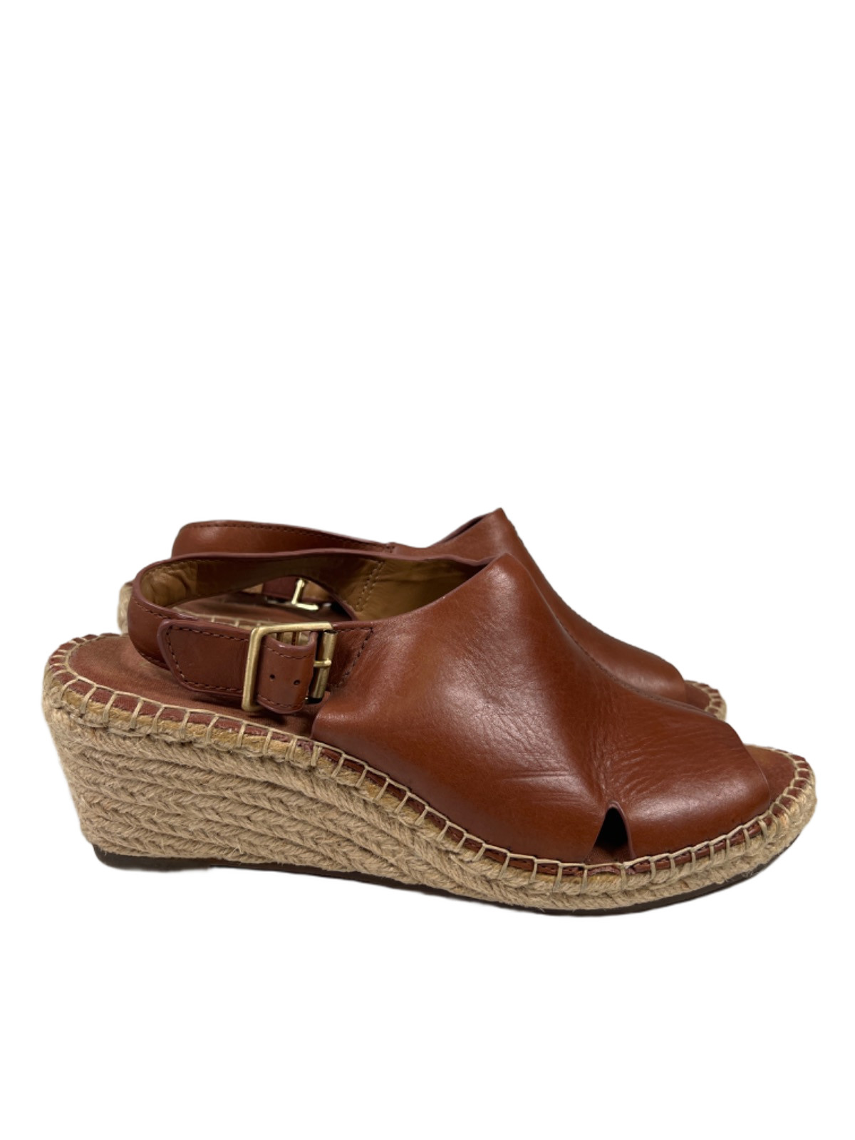 Clarks Artisan Women’s Brown Leather Espadrille Slingback Wedge Sandals – 9