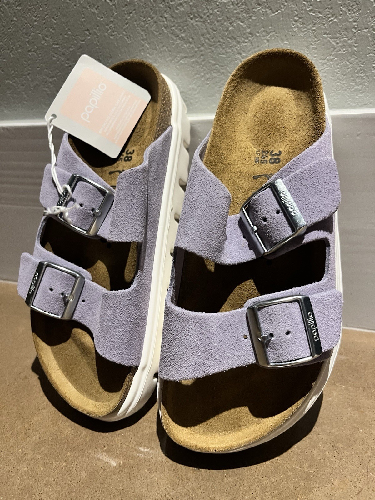 NEW Birkenstock PAPILLio Arizona Chunky Suede Leather Sandals Purple Fog 7us