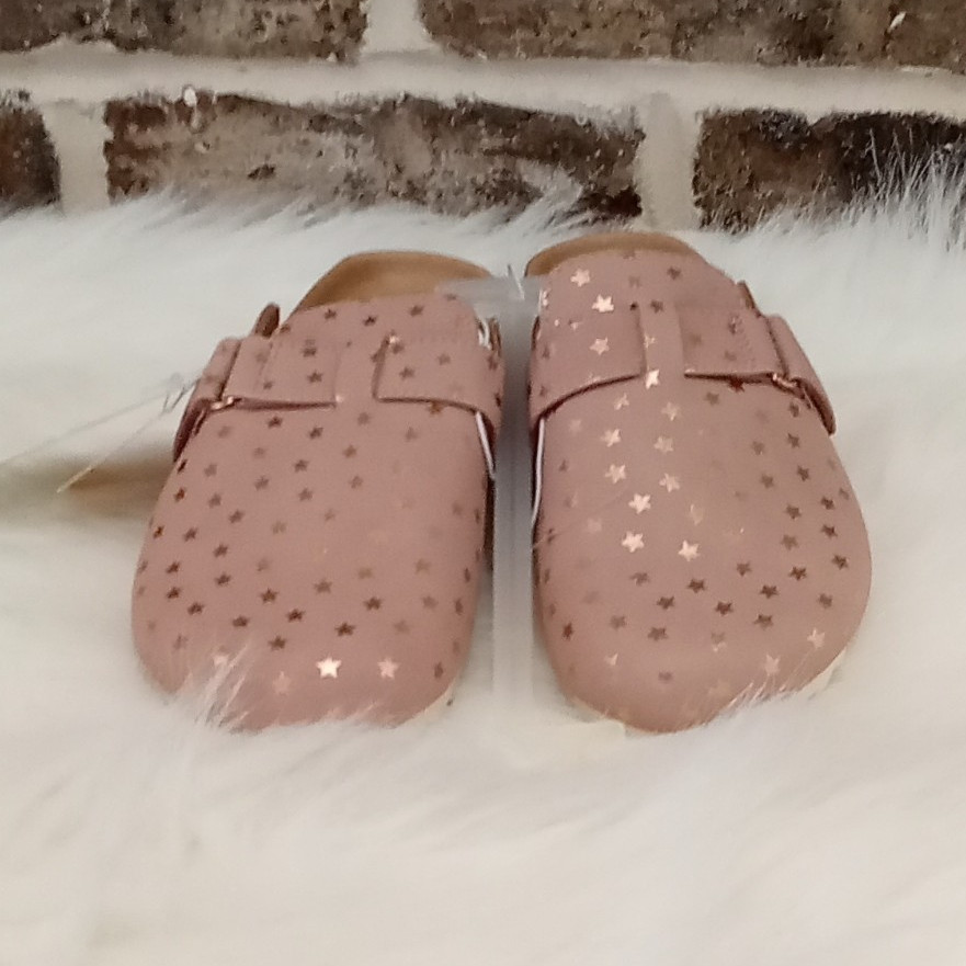 Cat & Jack Teens Pink Star Slide Sandals Slip On Faux Leather US 1
