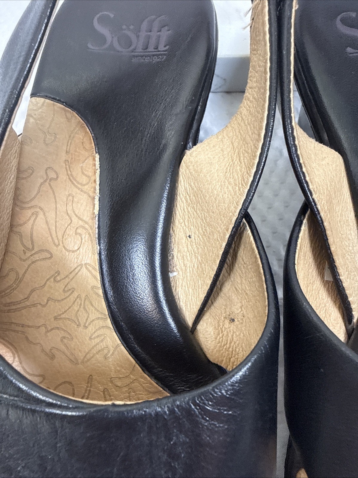 Sofft Angelina Slingback Sandals 7M Black Leather 1.25″ Heel Comfort Shoes