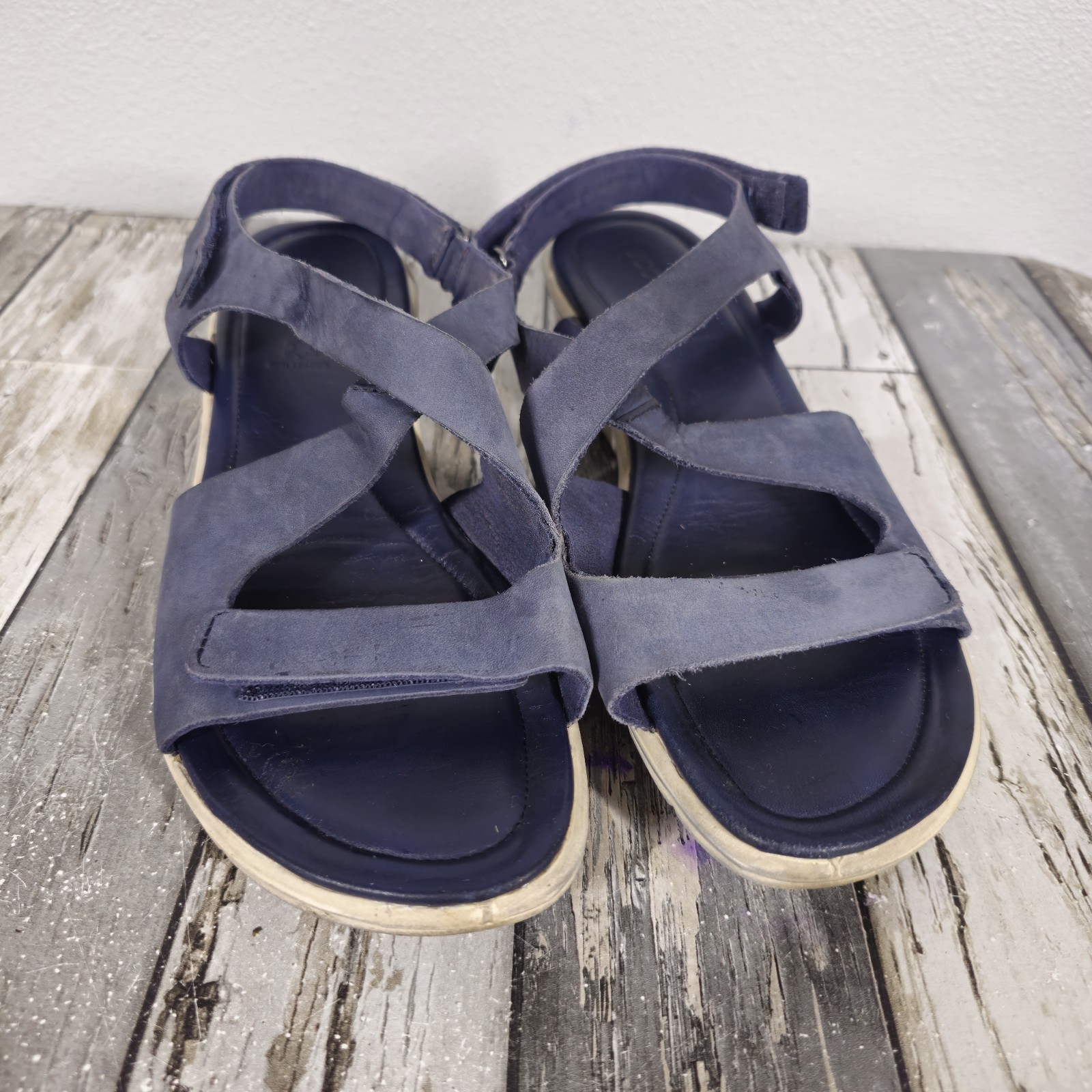 ECCO Felicia Suede Wedge Leather Sandal US 10-10.5 EU 41 Night Sky Navy Blue