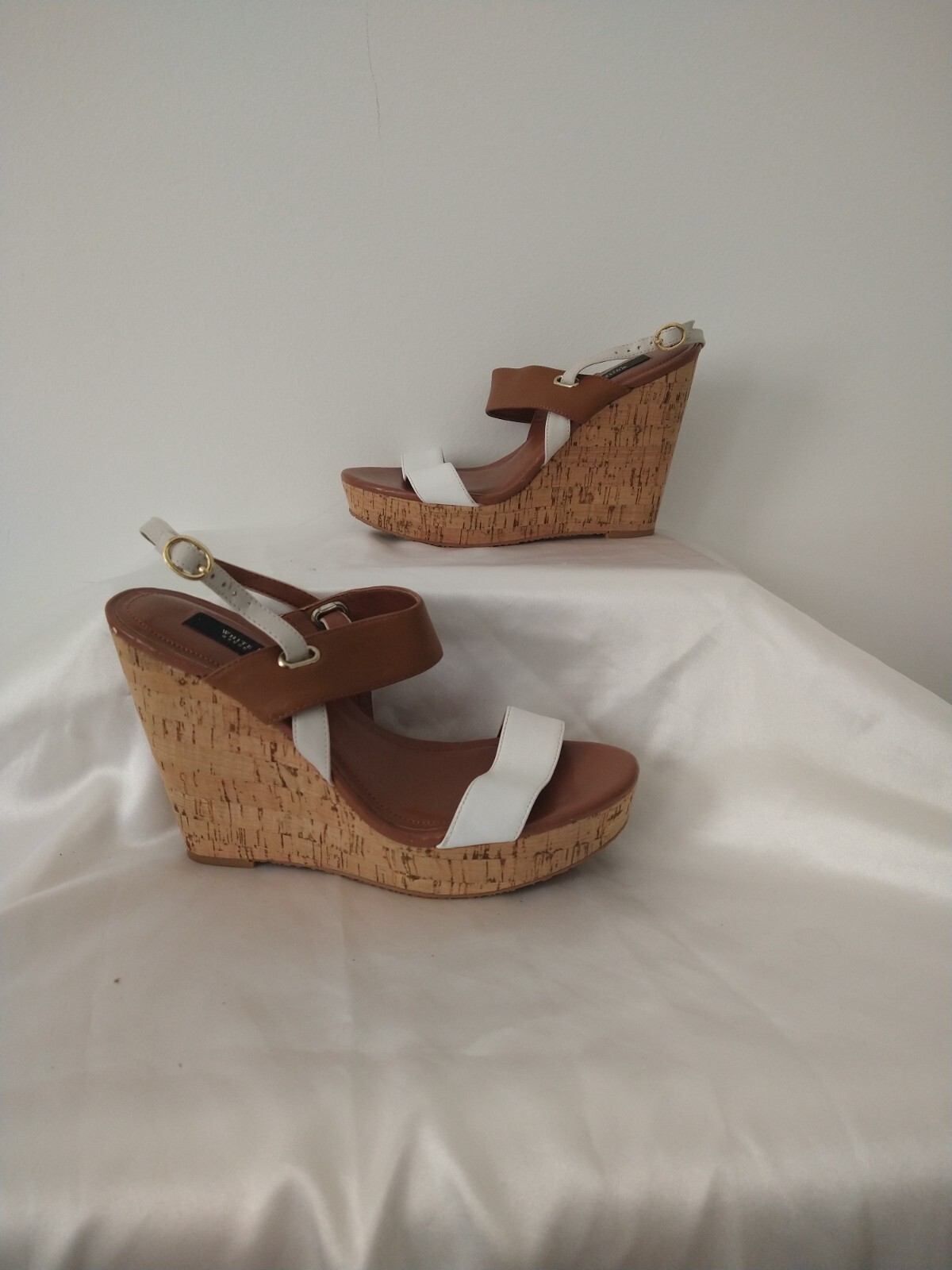 tan and white wedges sandals