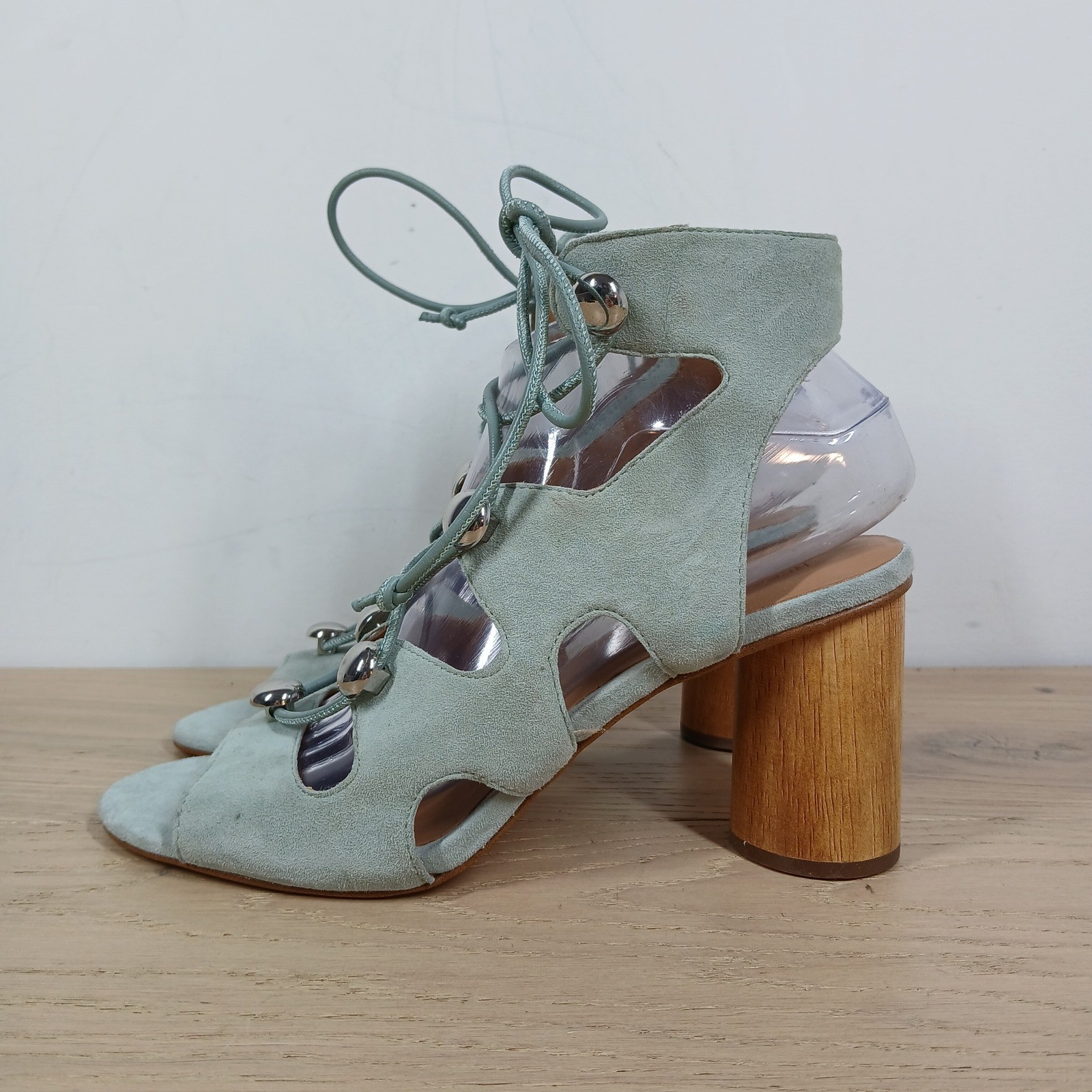Rebecca Minkoff Sandals Womens 8M Blue Suede Lace Up Block Heel Statement