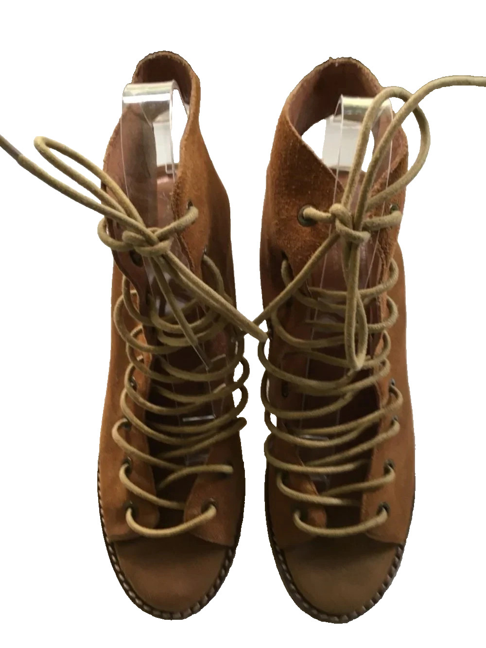Free People x Jeffrey Campbell Minimal Lace Up Suede Sandals Heels Tan Size 10