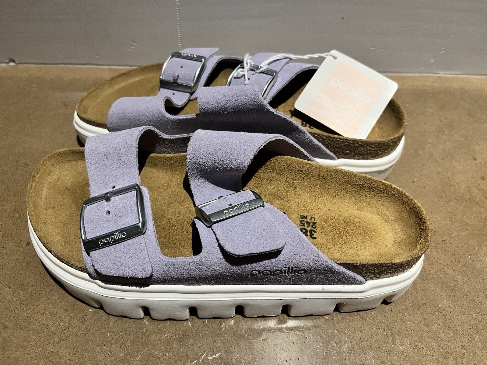 NEW Birkenstock PAPILLio Arizona Chunky Suede Leather Sandals Purple Fog 7us