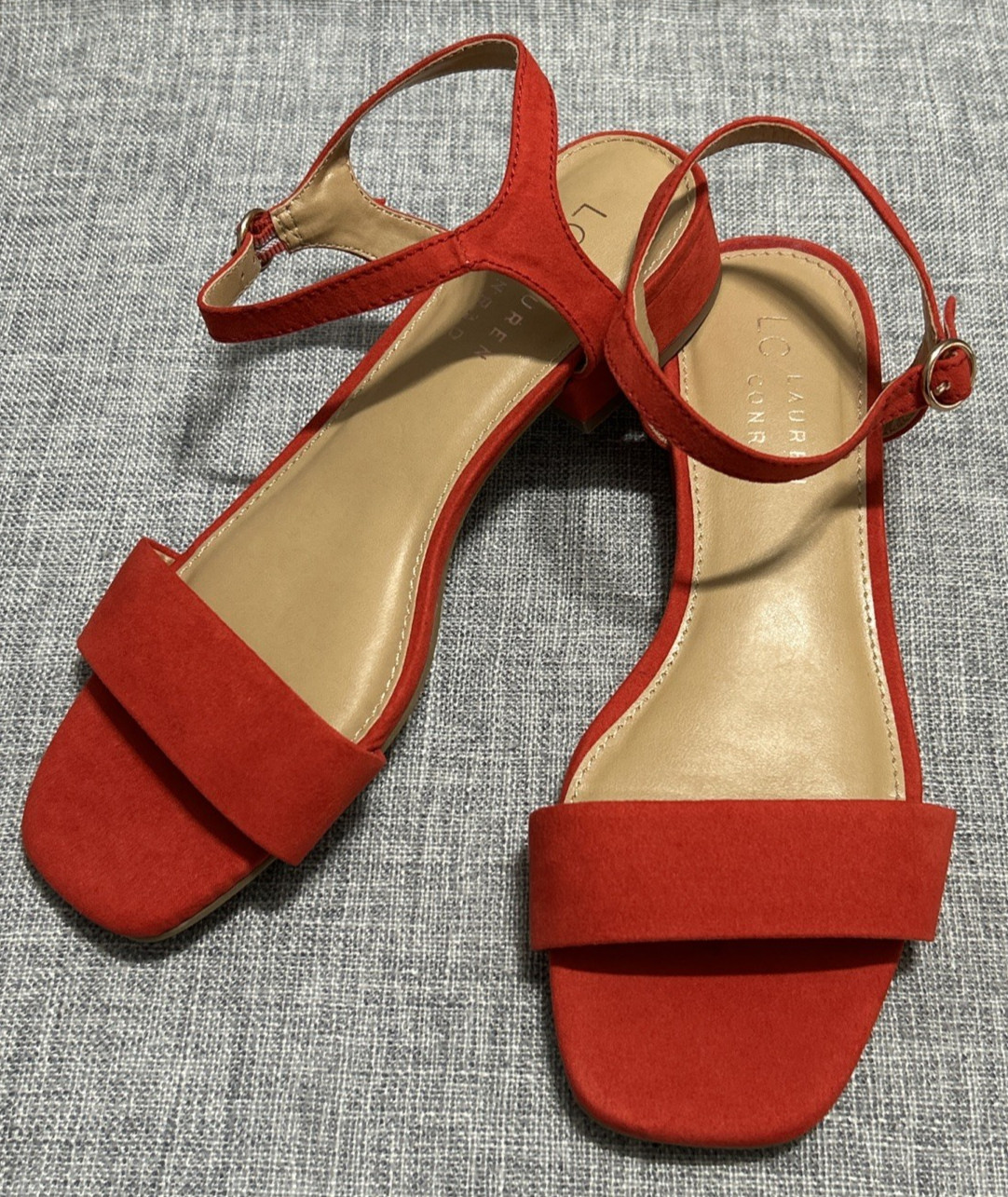 LC Lauren Conrad Women’s Red Strappy 1.25″ Block Heel Buckle Sandal Shoe Size 6