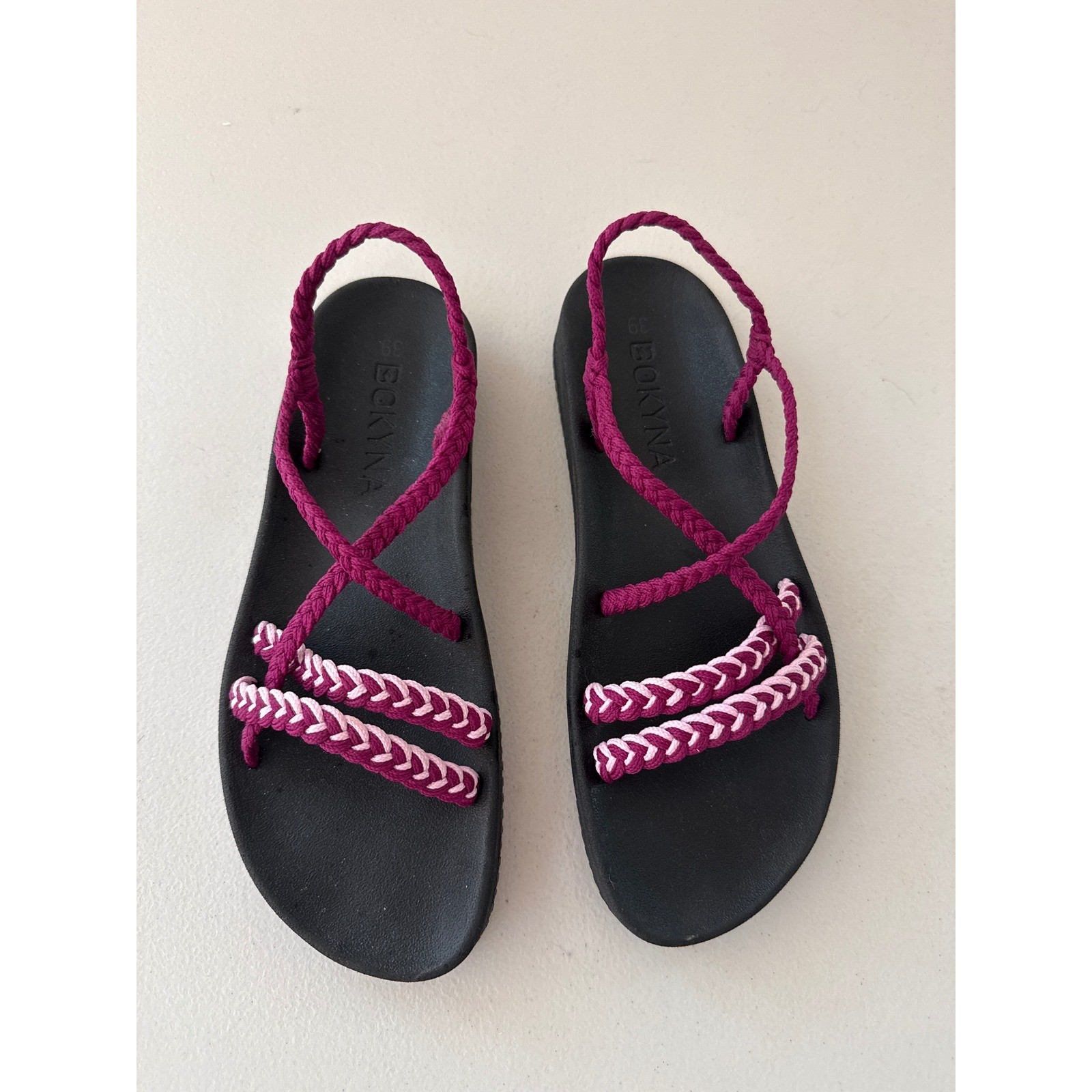 Bokyna Braided Rope Sandals Magenta Pink Vegan Summer Shoes Womens Size 39 8