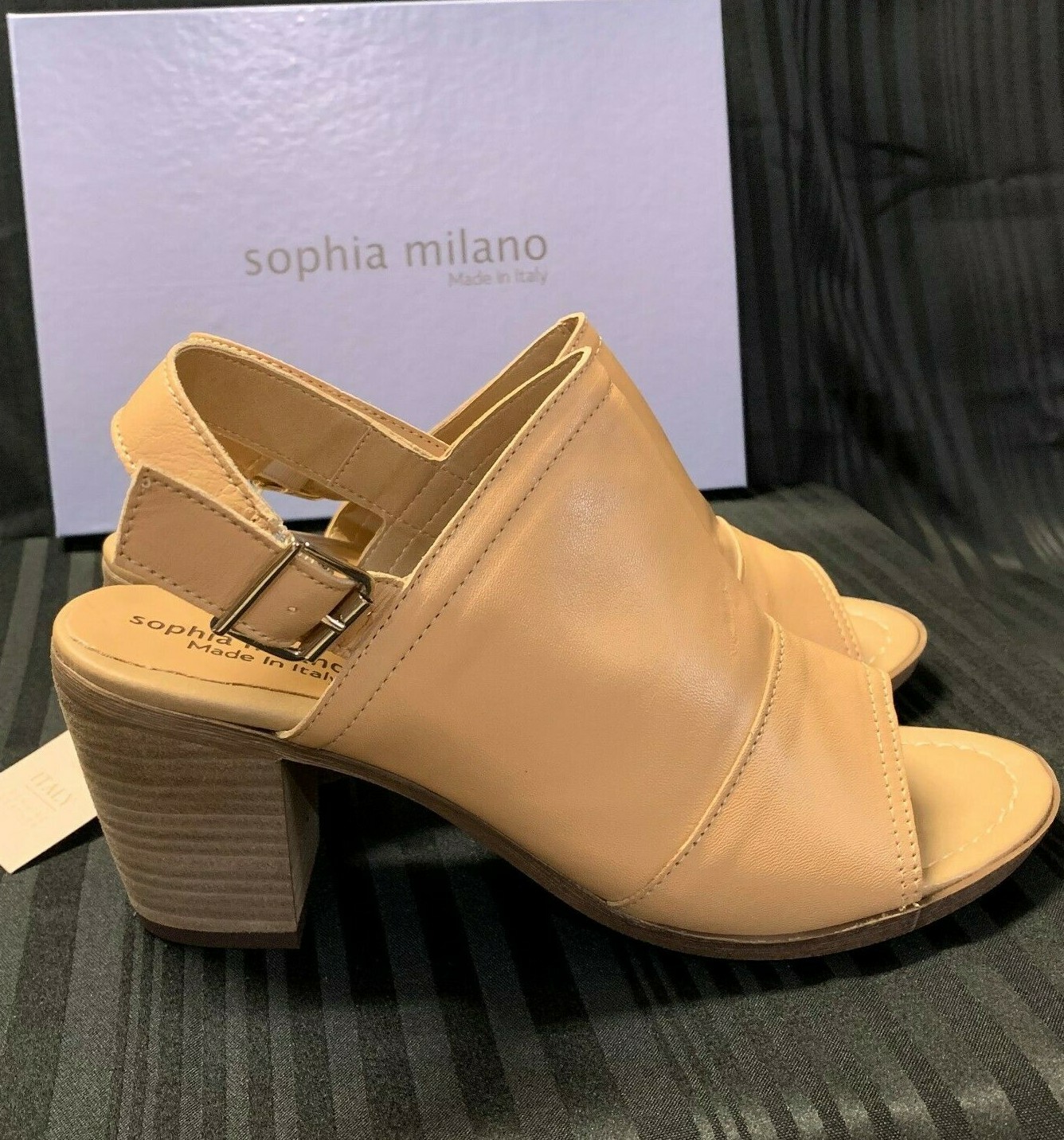 Sophia Milano tan peep toe sandals (Made in Italy)