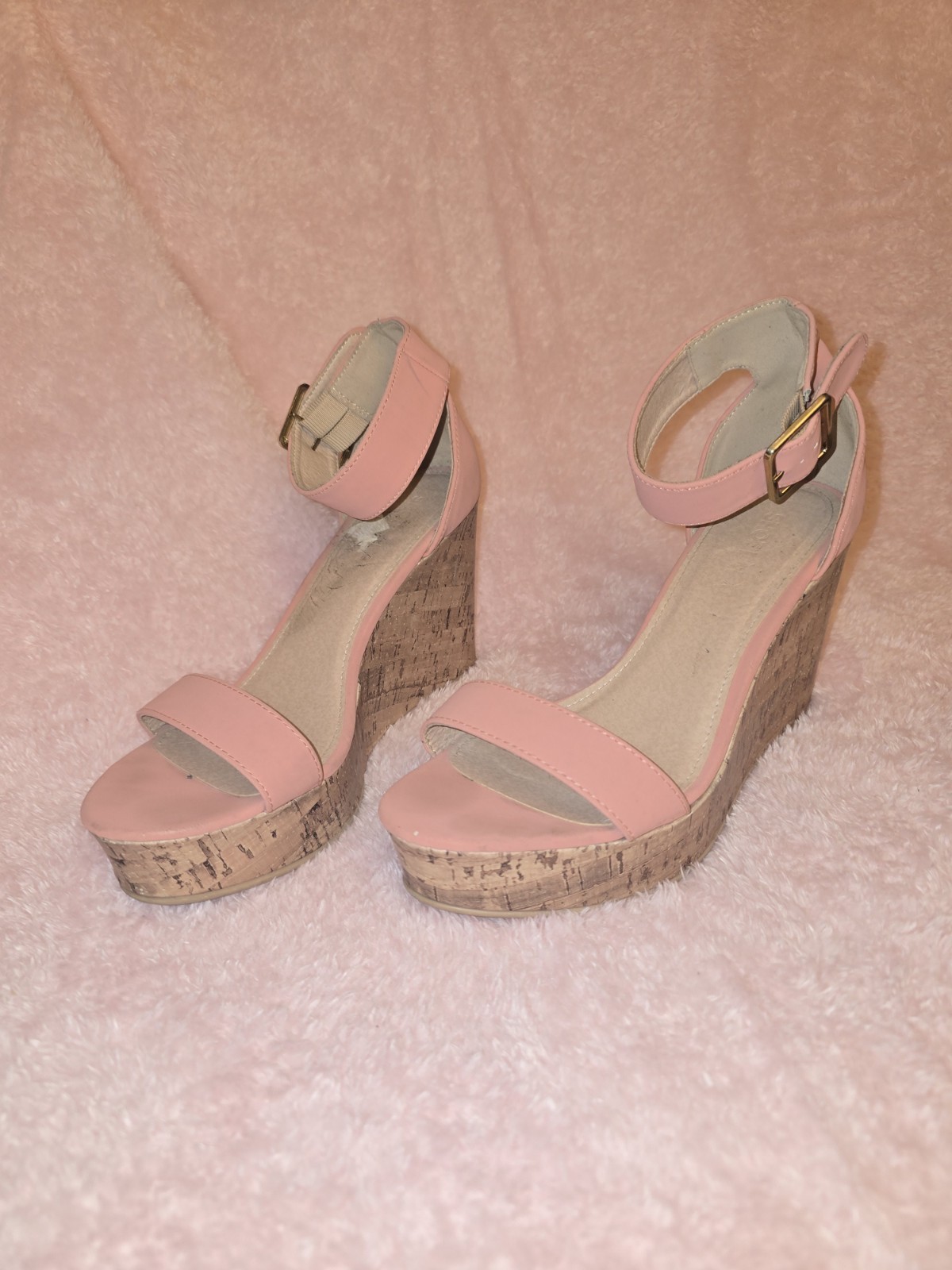 Women Pink Wedge Strappy Sandal Summer Spring Fashion Size 8.5