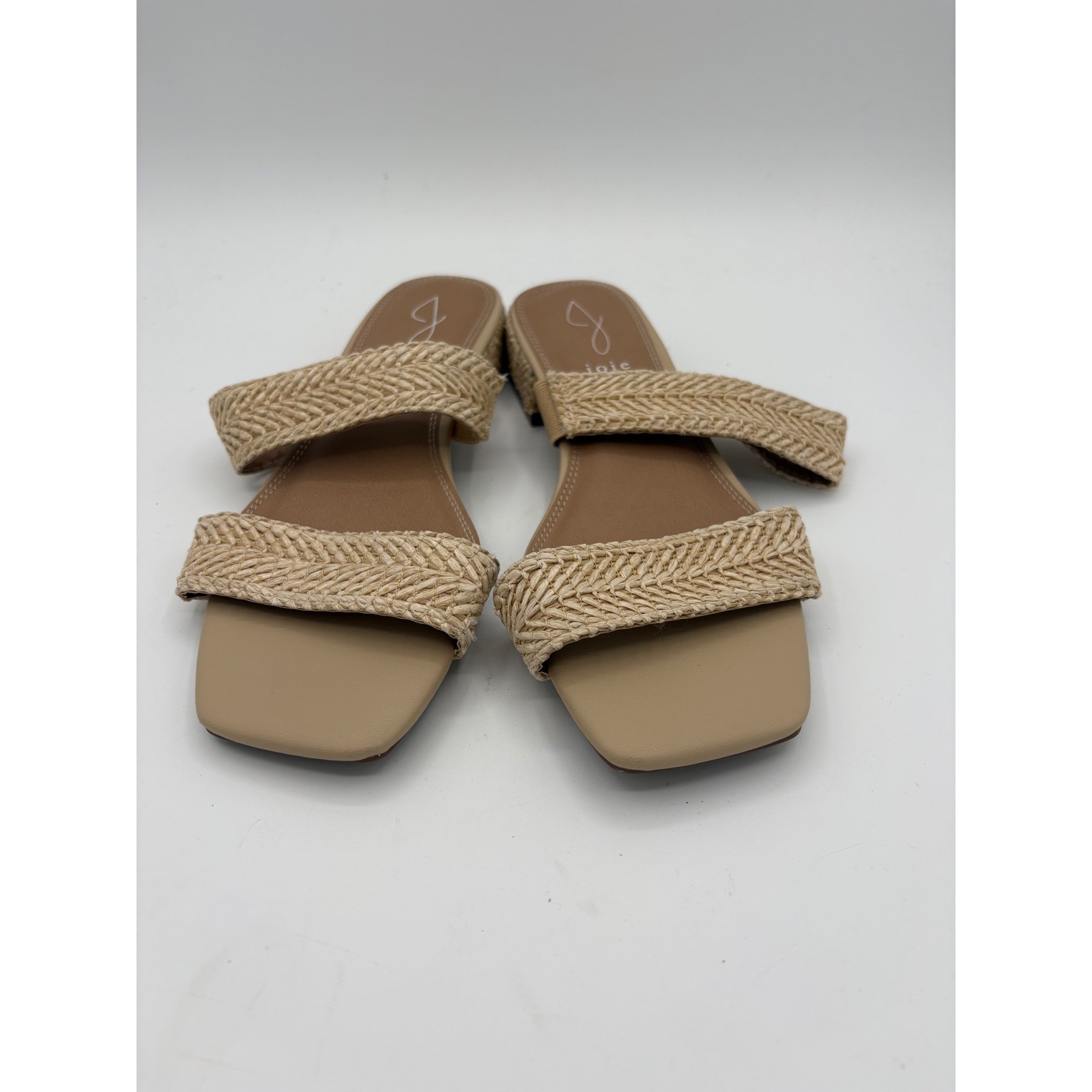 Joie Cherish Tan Woven Raffia Two Strap Slide Sandals Square Toe Womens 8M