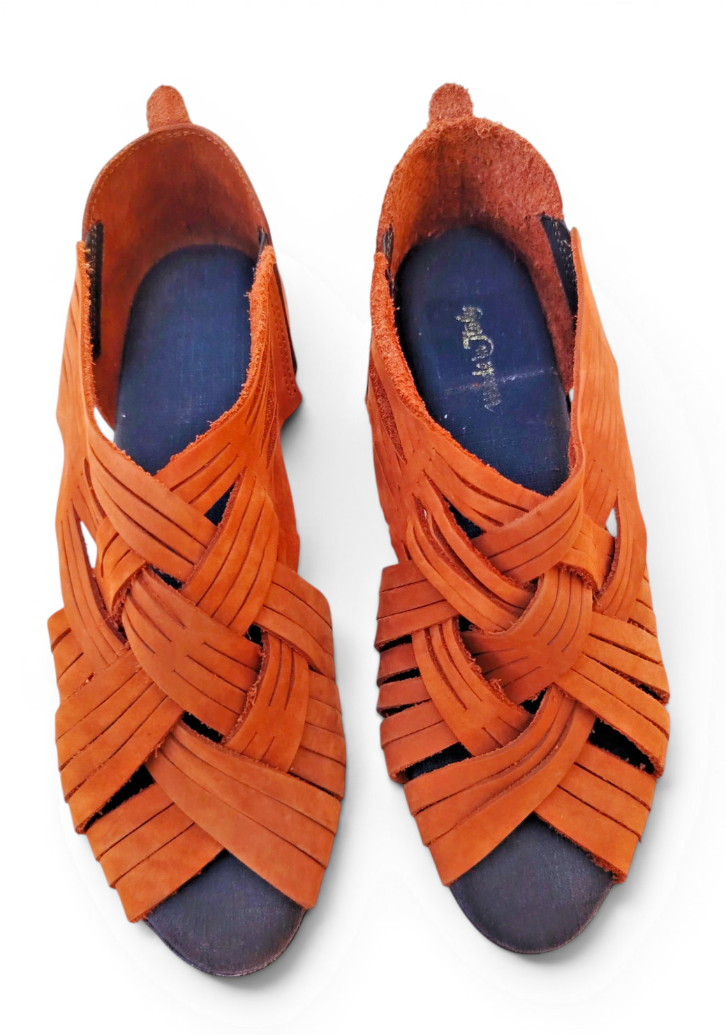 Made in Italy Womens Woven Leather Huarache Sandals Cognac Brown Flat Comfort EU