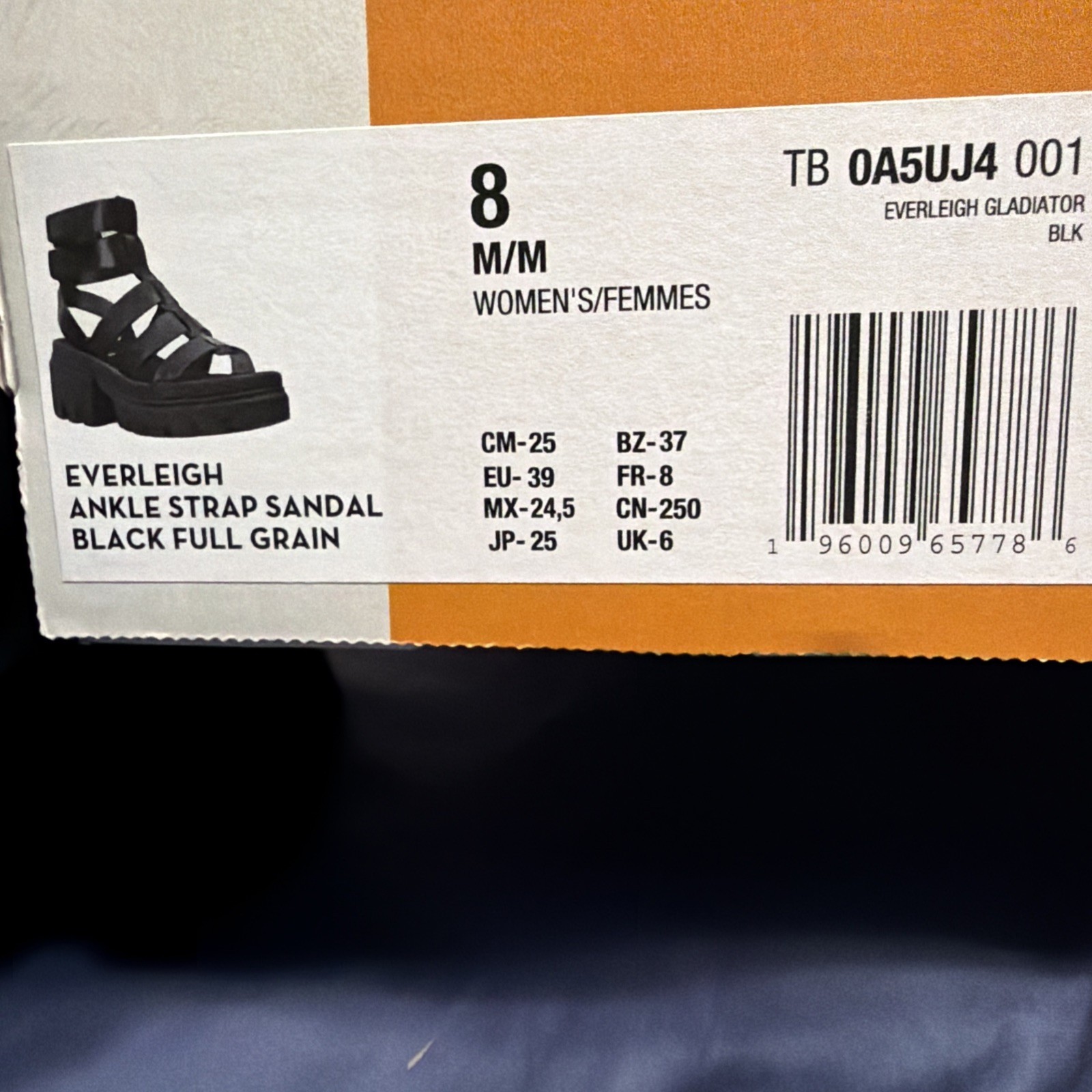 Timberland Women’s Everleigh Gladiator Sandals Black Leather Size 9 likenew wbox