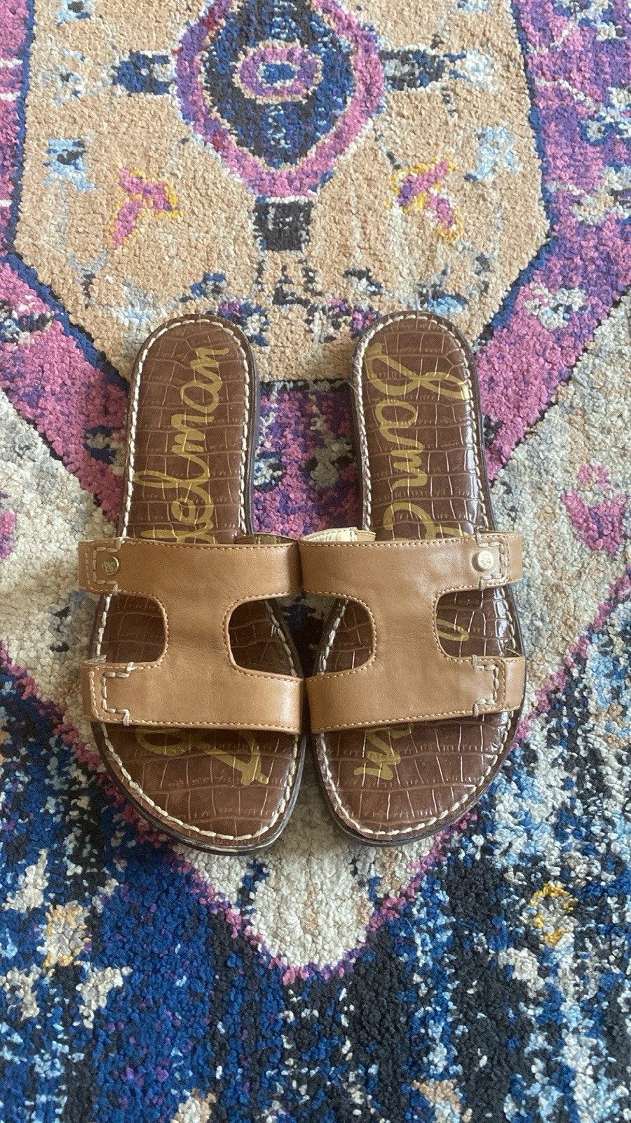 Sam Edelman Women’s Bay Brown Leather Classic Slide Sandals, Size 7 M