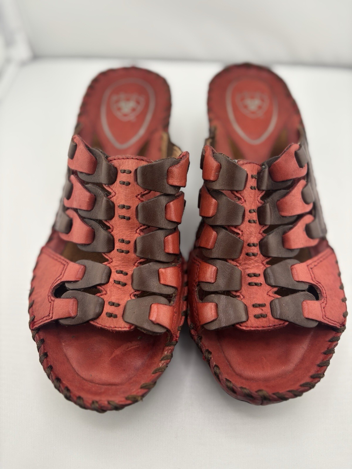 Ariat Women’s Size 6B Hand Sewn Leather Comfort Slide Sandals Red Brown