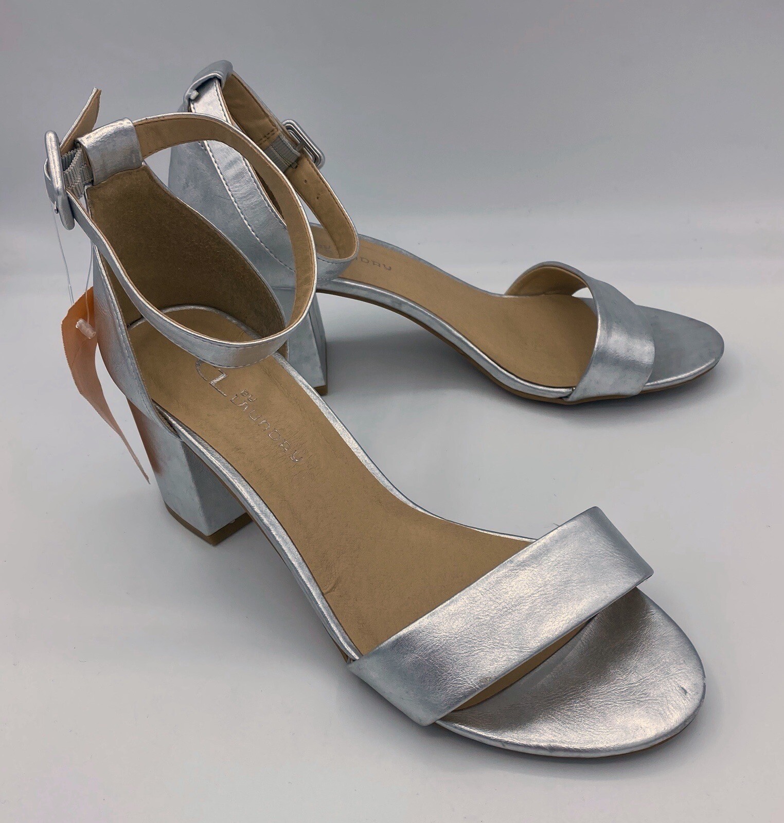 CL by Laundry Womens Silver Buckle Ankle Strap Block Heel Sandals Size 8.5