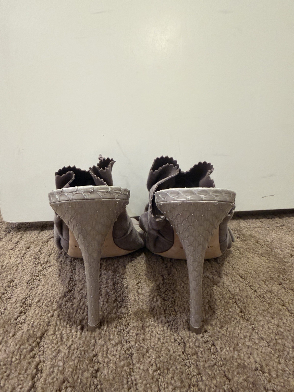 Alexander White Gray Suede Ruffle Lace-Up Slip-On Mule Sandals EU 40