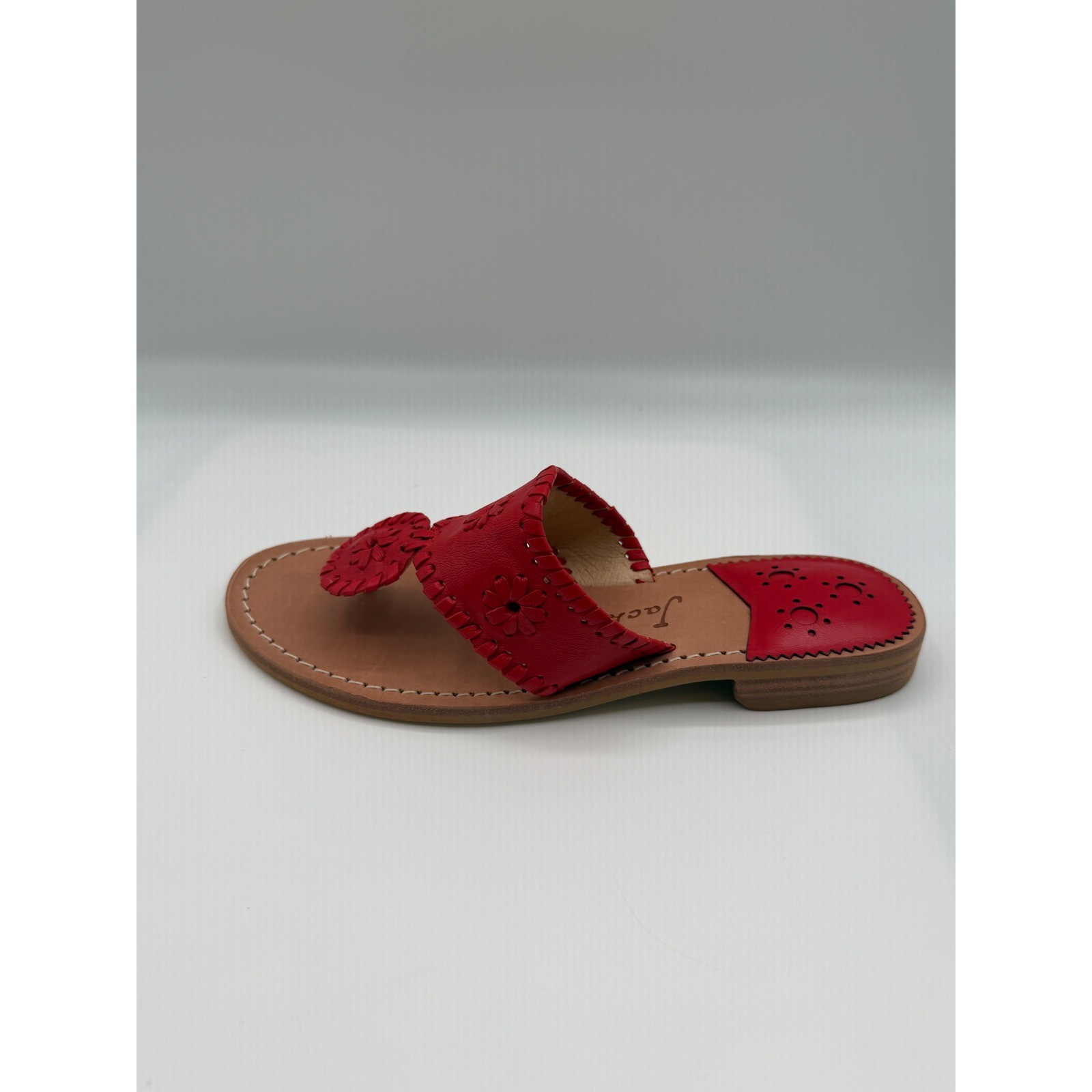 Jack Rogers Jacks Sandals, Womens 6, Red Leather Thong Style, NEW w/Defect