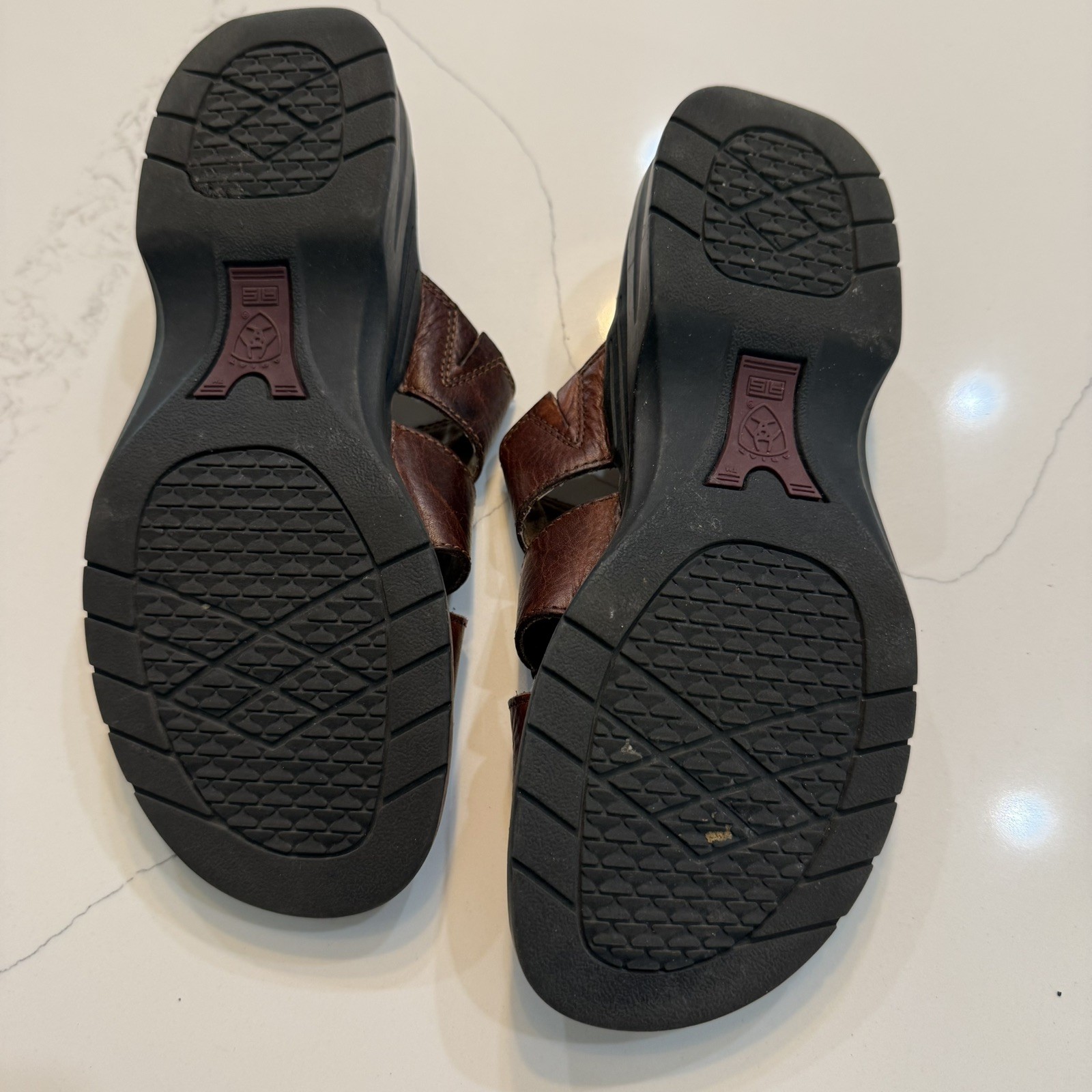 Ariat Brown Leathers Strap Brass Stud Slides Sandal Style 21444 Womens 7.5B