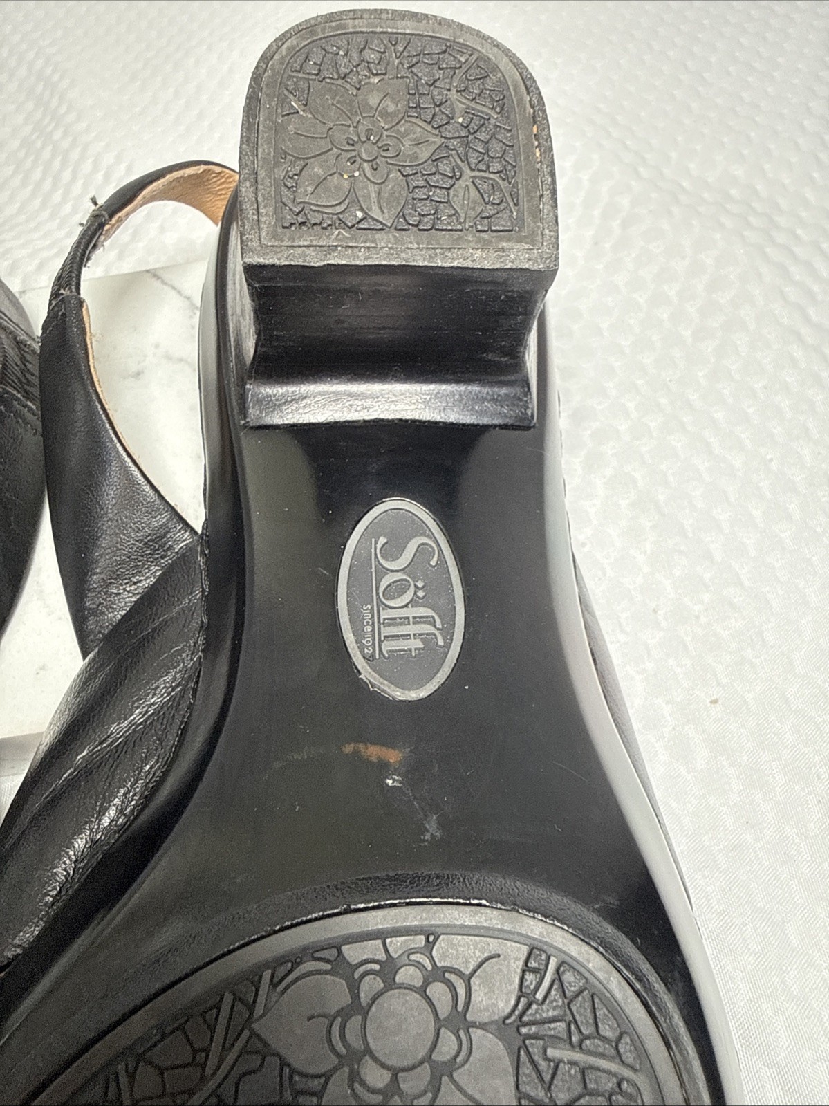 Sofft Angelina Slingback Sandals 7M Black Leather 1.25″ Heel Comfort Shoes