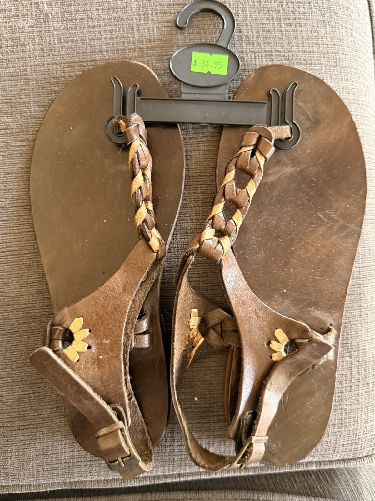 BODRUM Handmade Brown Leather Flip Flops W Size 39 US 7 Turkey
