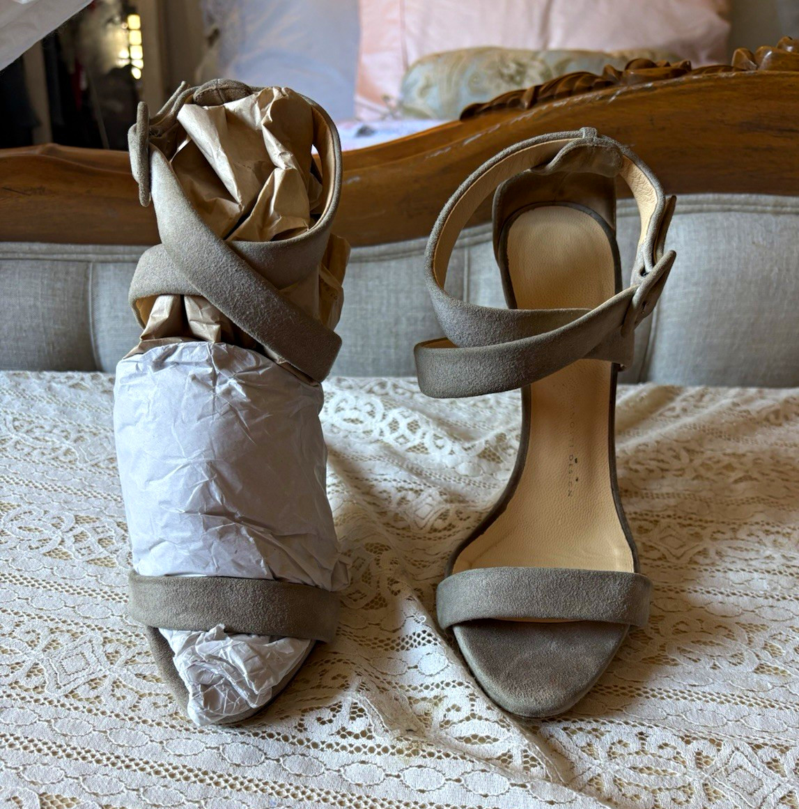 Giuseppe Zanotti Beige Suede Strappy Stiletto Sandals Ankle Strap EU 39