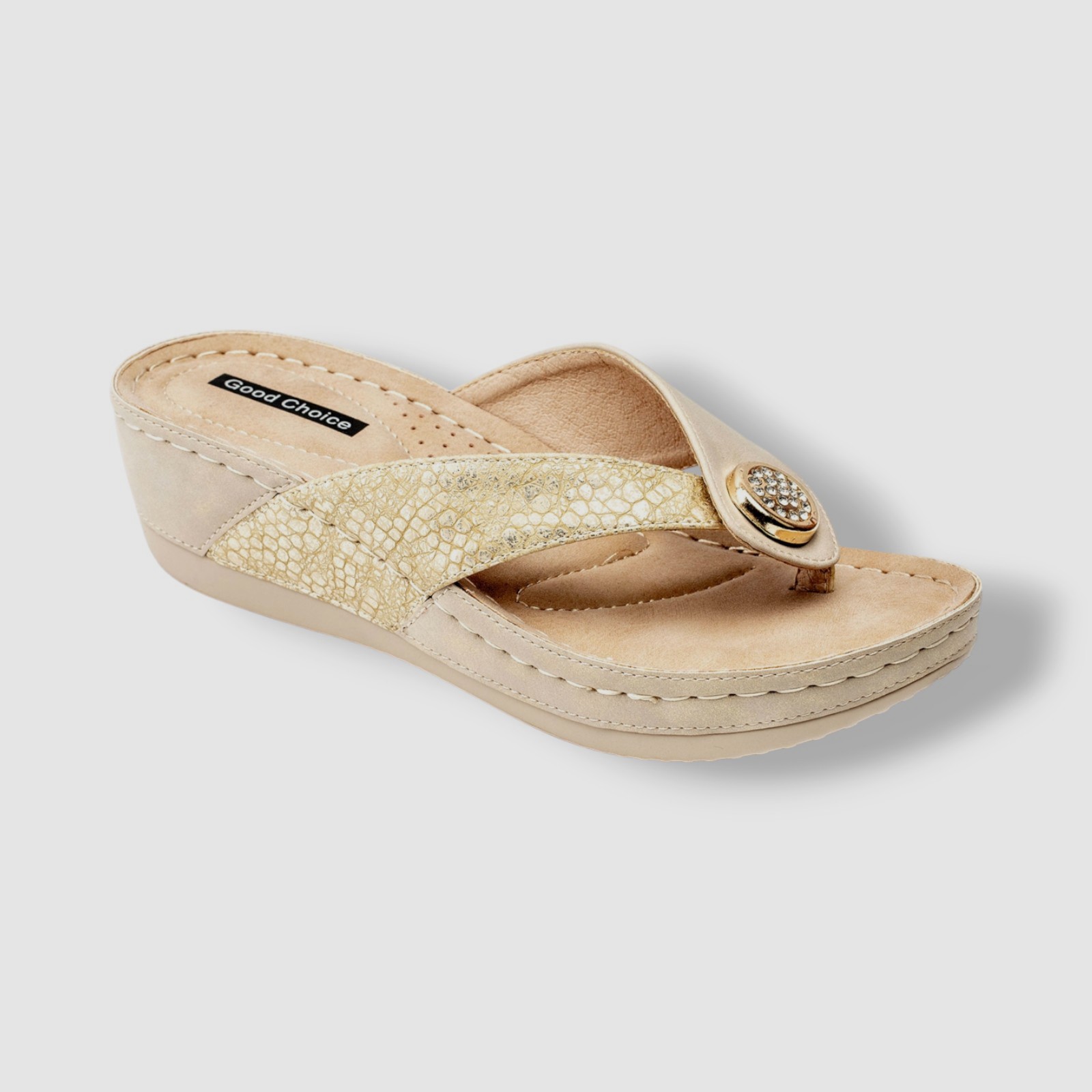 Good Choice Women’s Gold Dafni Thong Comfort Wedge Sandals Shoes Size 9.5