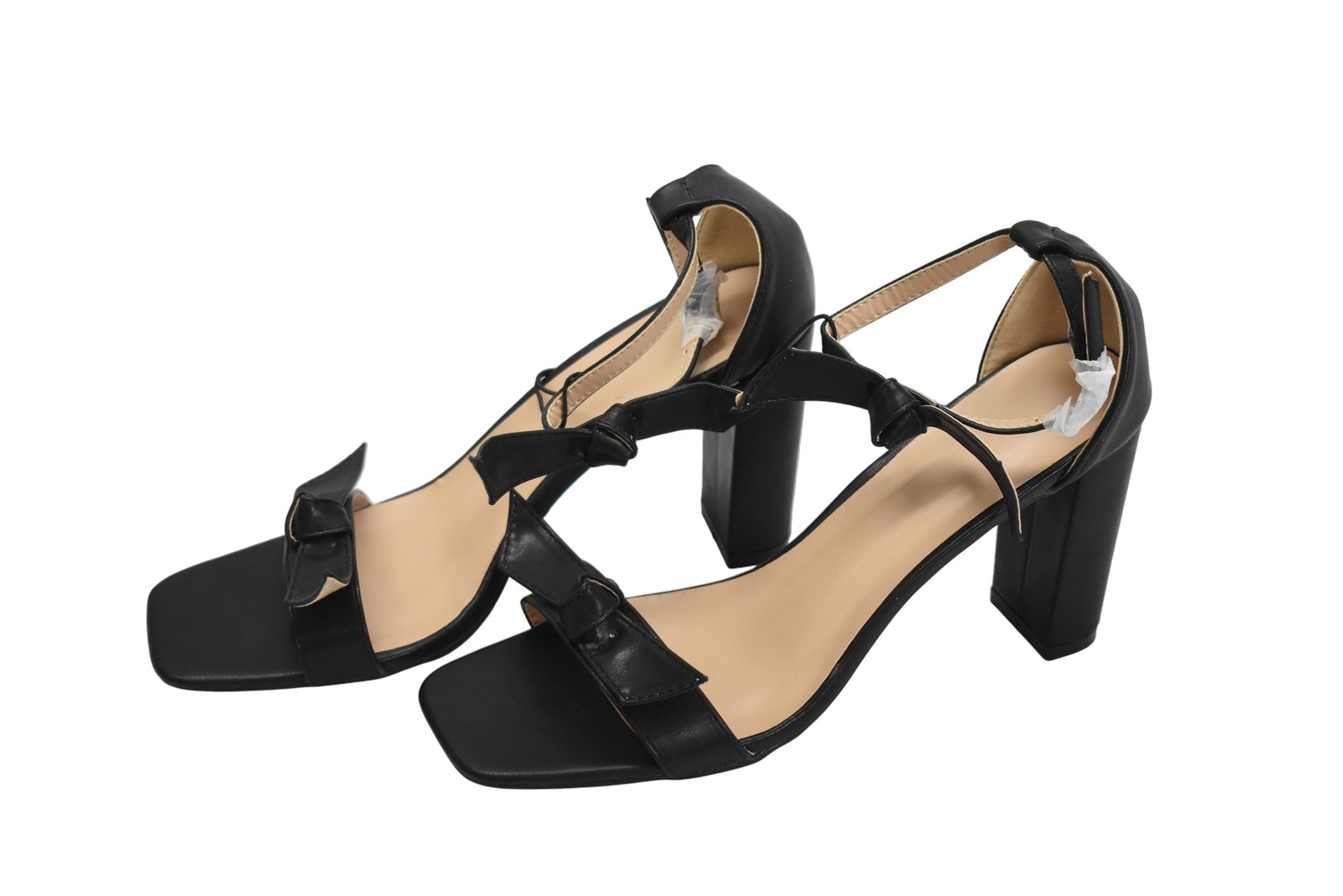 Strappy Block Heel Dress Sandals Shoes Womens Size 11 Black Bow Open Toe Ankle