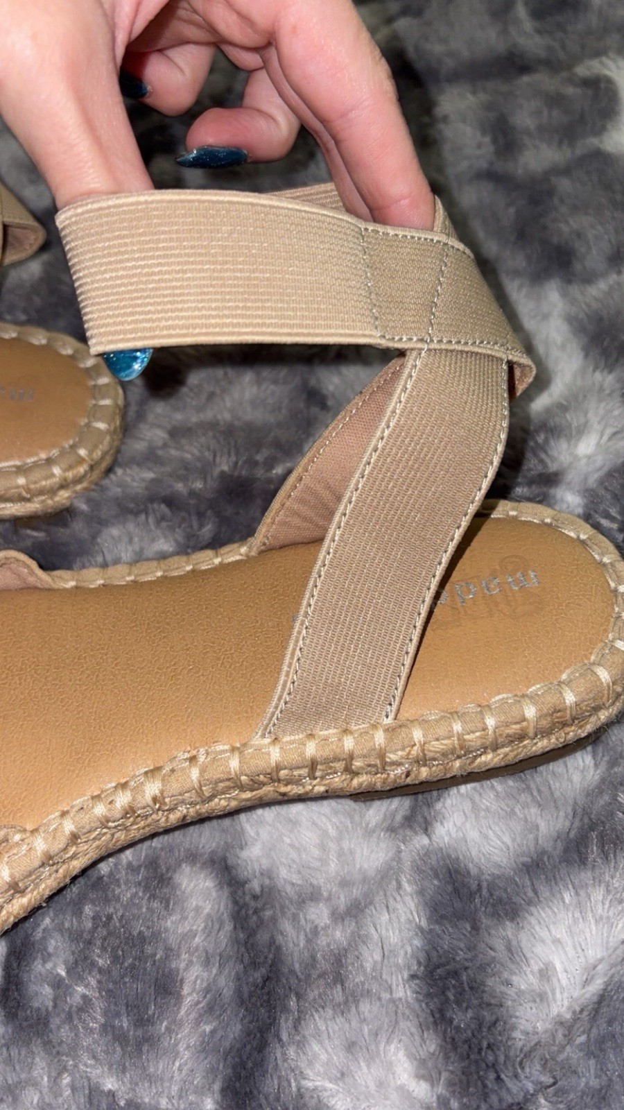 Madden Girl Beige Suede Espadrille Strappy Ankle Elastic Slip-On Sandals 8M