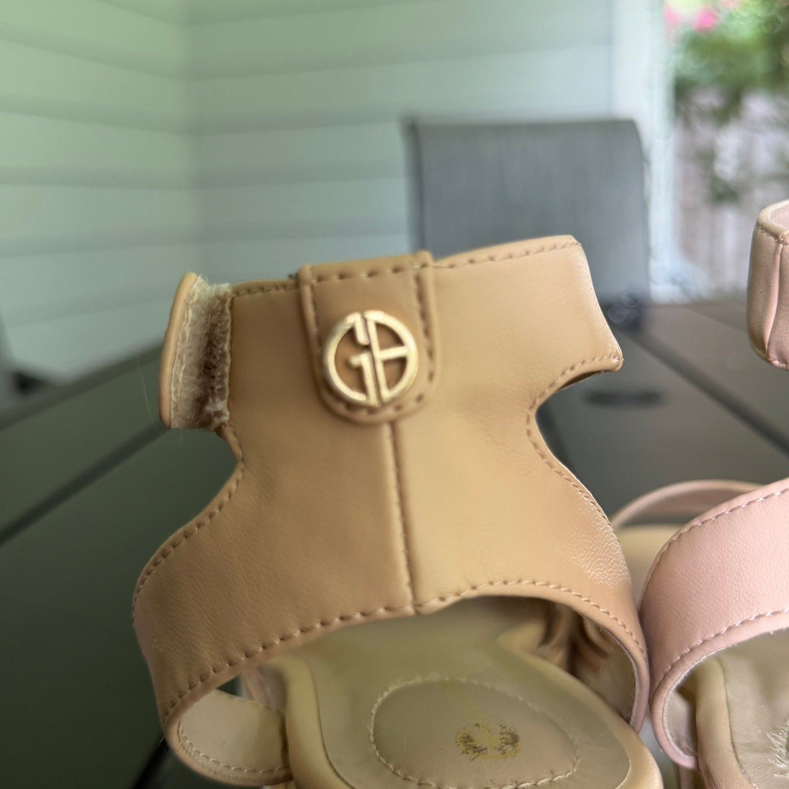 Giani Bernini Nude Platform Wedge Sandals Womens Size 6 Espadrille Ankle Strap