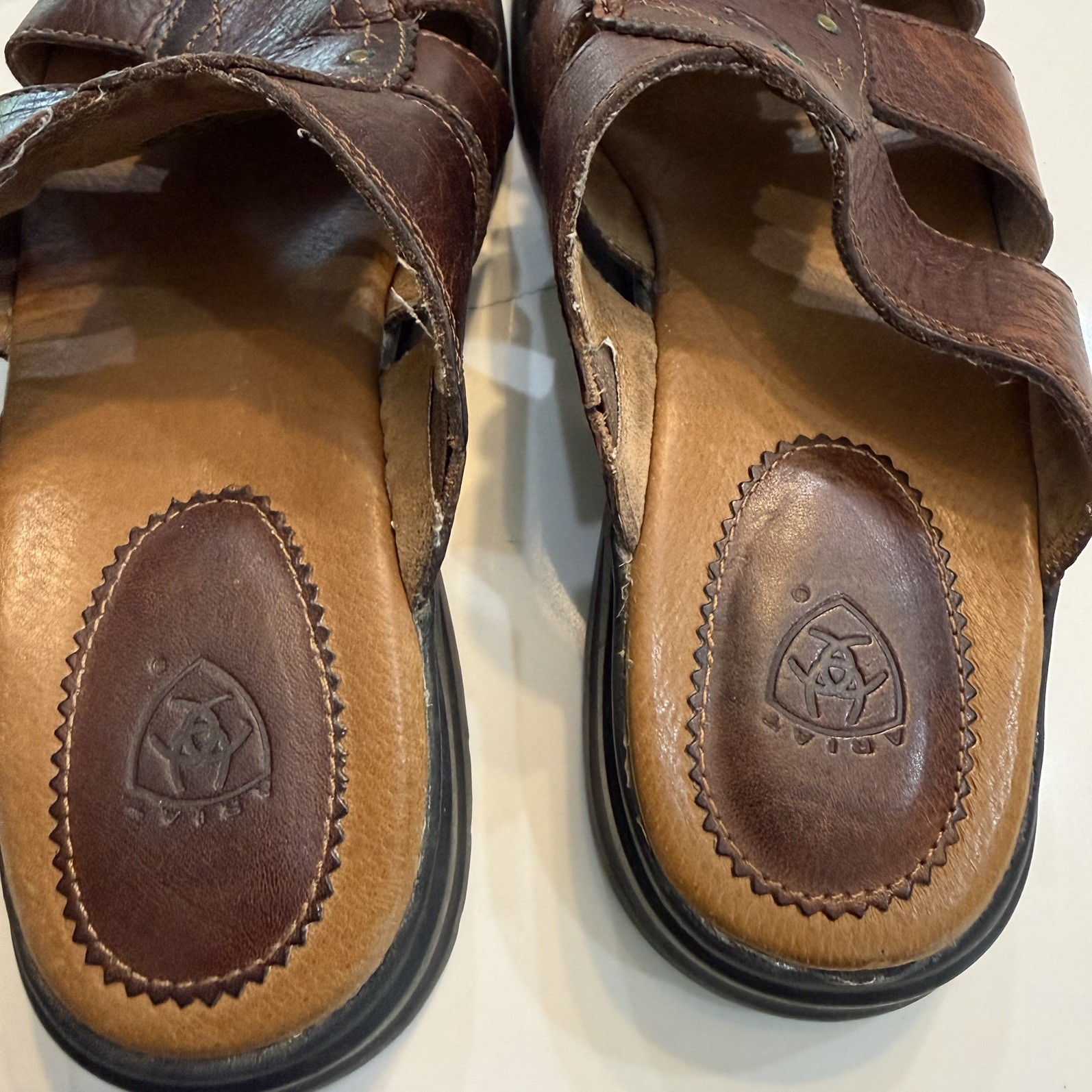Ariat Brown Leathers Strap Brass Stud Slides Sandal Style 21444 Womens 7.5B
