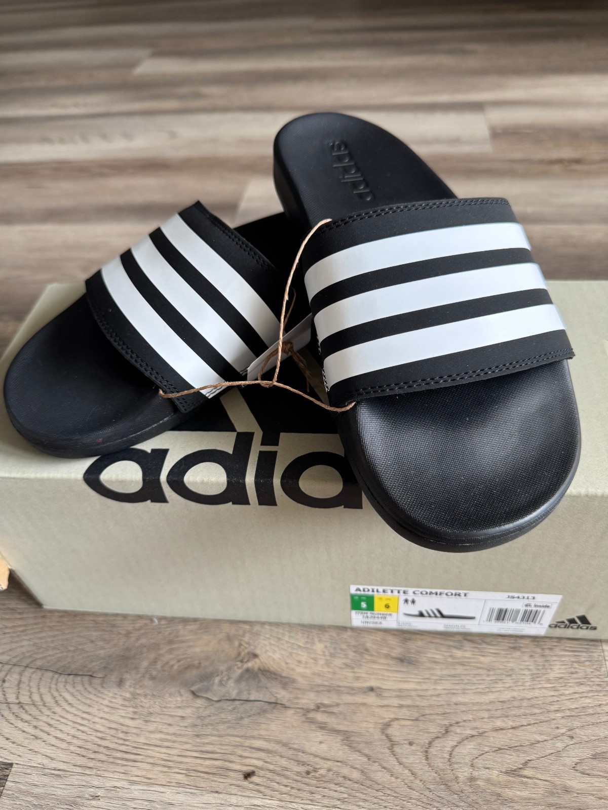 New ADIDAS Slides Adilette Comfort Black White Stripes Unisex Men’s 5 Women’s 6