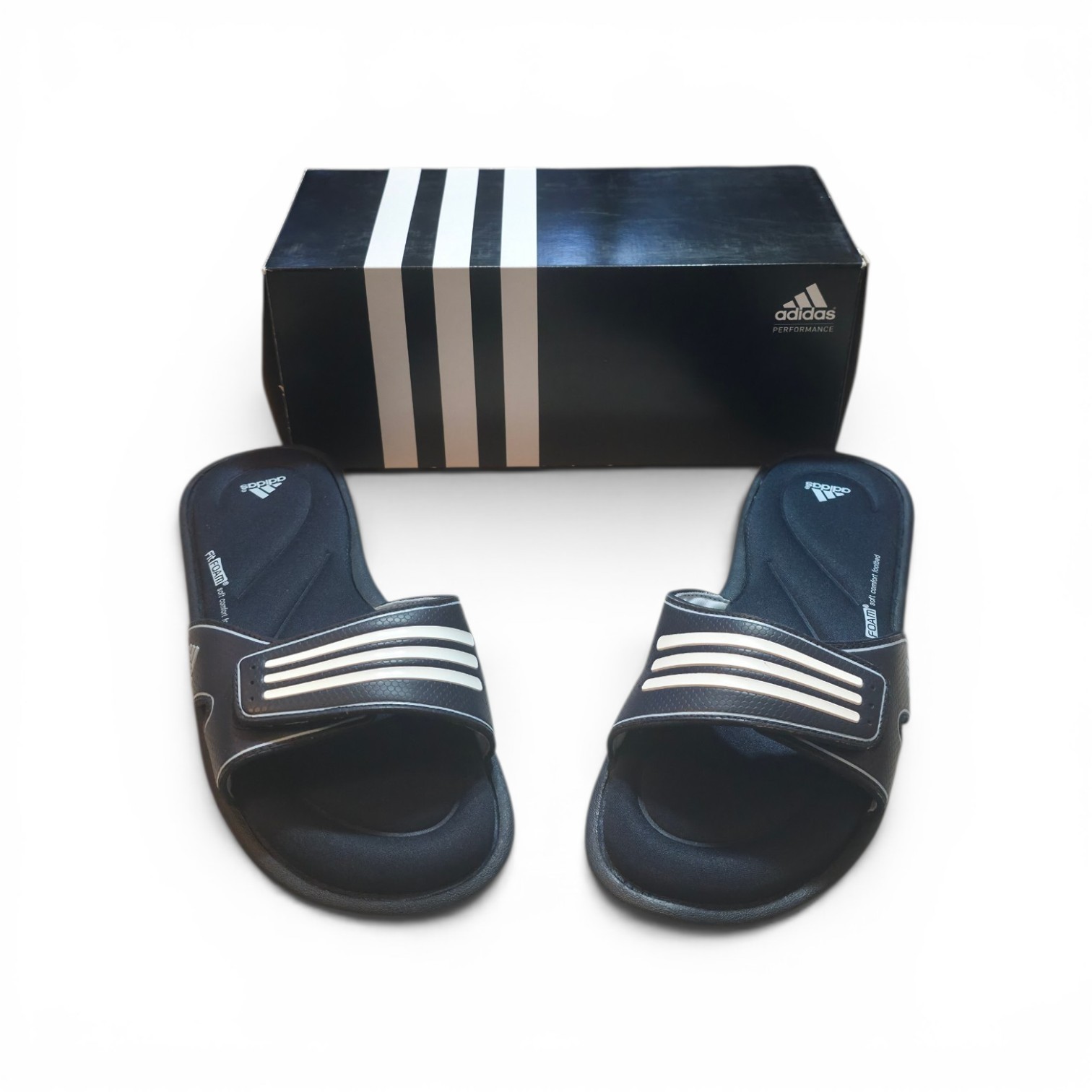 Women’s Black/White Stripe Foam Cushion Adidas Slides Size 10