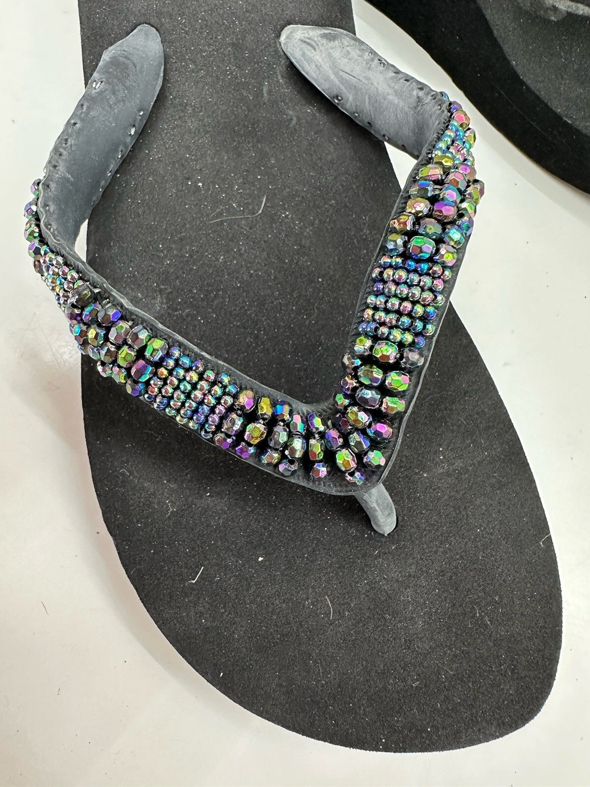 Unbranded Womens Sandals Flip Flops Size Unknown Black Beaded Thong Foam Base