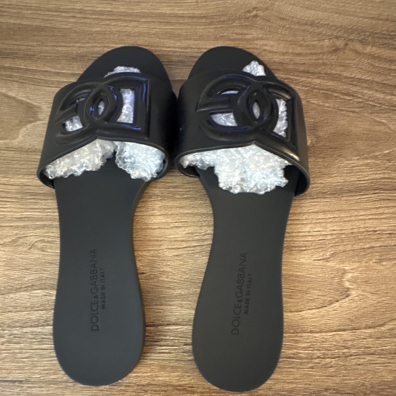 Dolce & Gabbana Women’s Black Logo Slide Sandals Rubber Slip-On Size 9