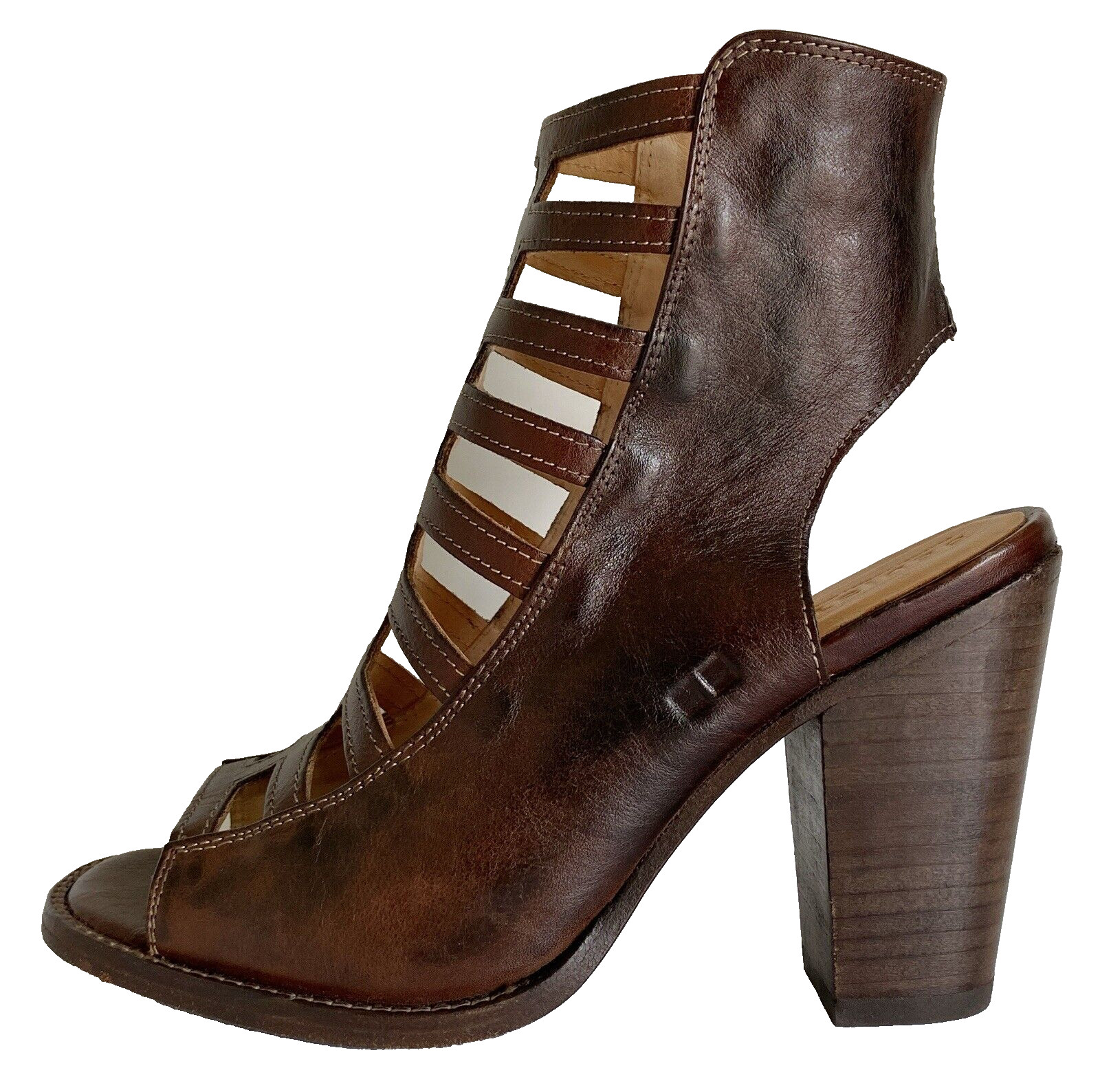 BedStu Occam sz 9.5 NWOB brown all-leather sandals heels caged peeptoe gladiator