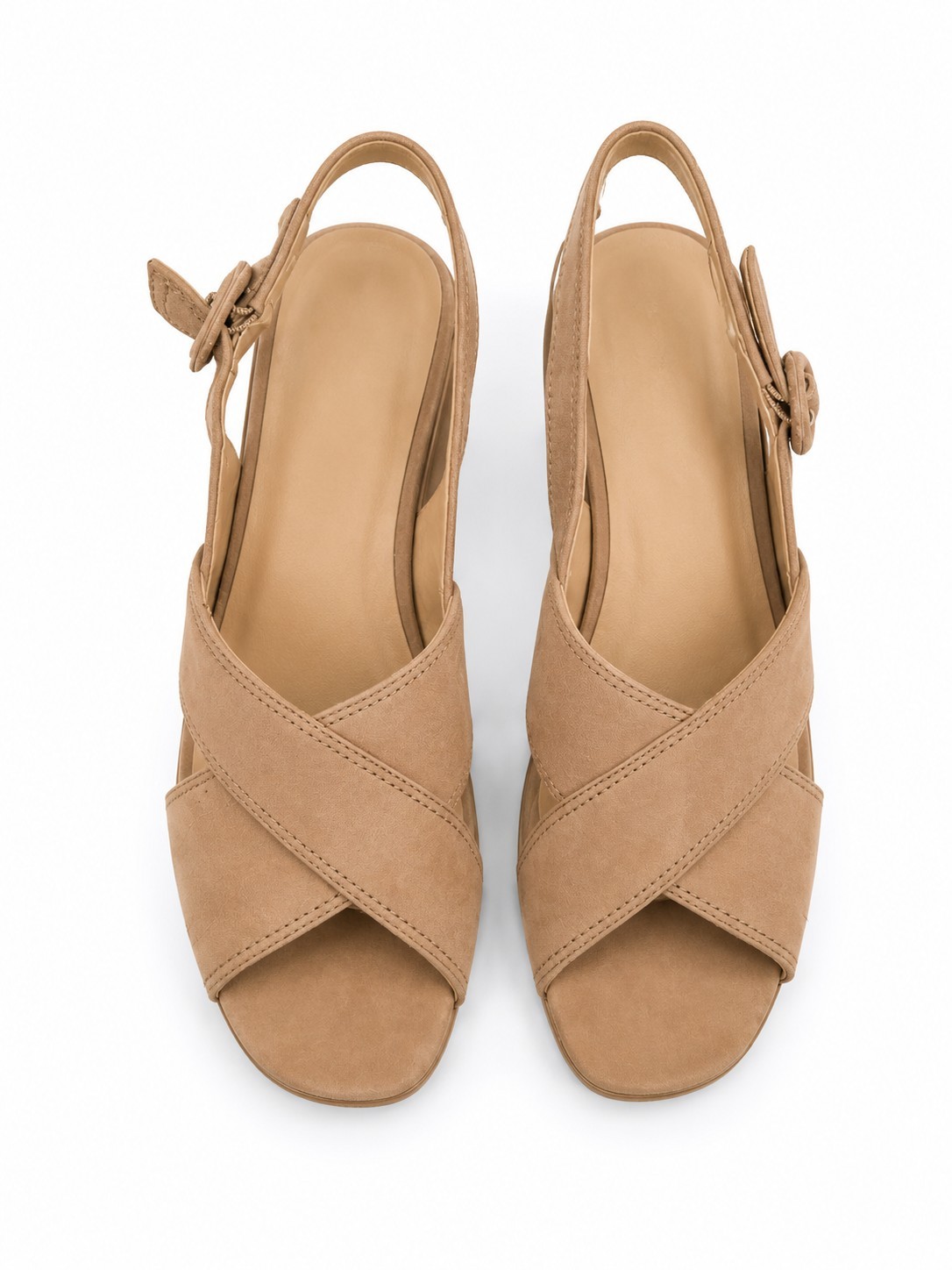 Bamboo Tan Solid Slingback Sandals Women’s US 8.5 M Buckle Block Heel