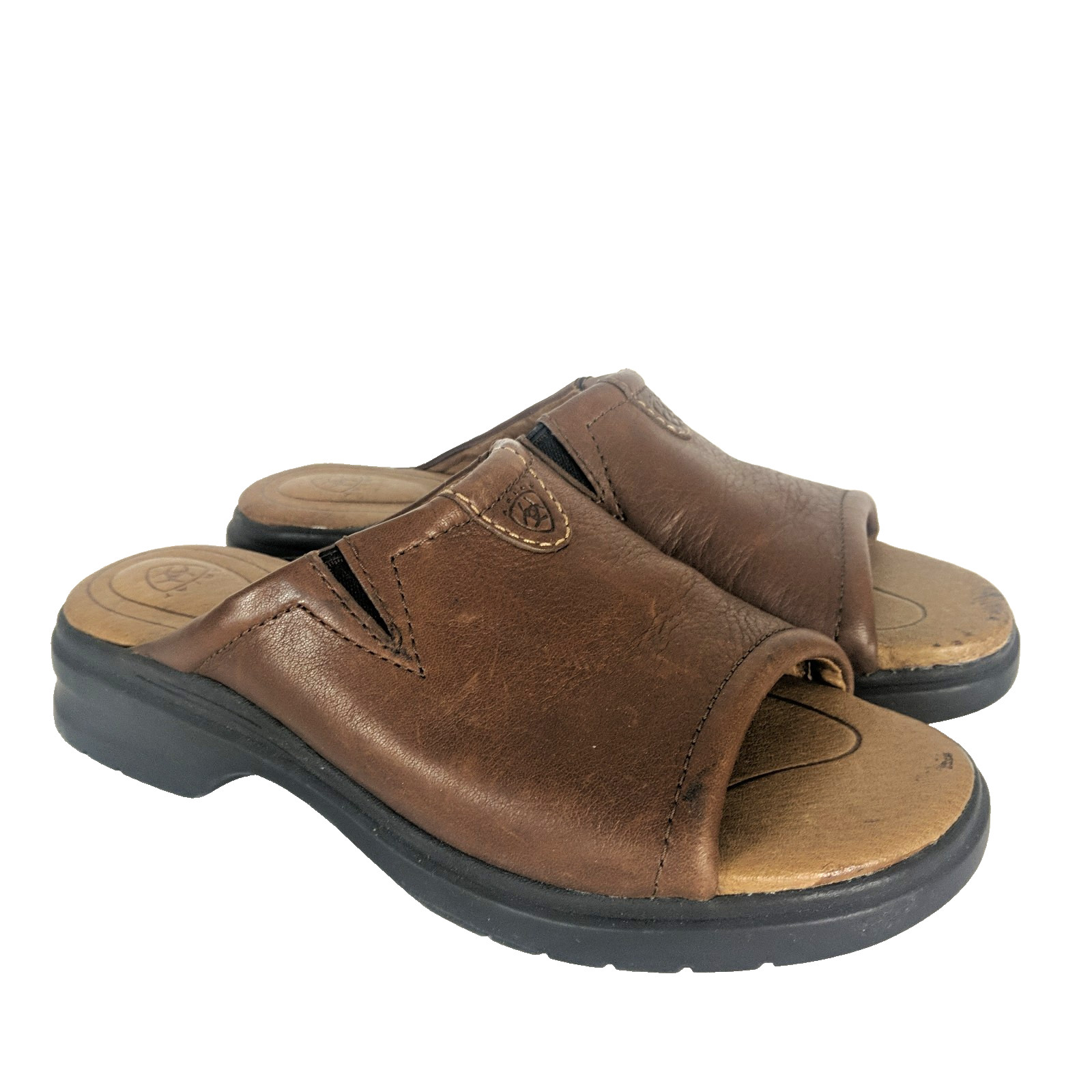 Ariat Brown Leather Open Toe Leather Slide Sandal Women Size 6 ATS Equipped