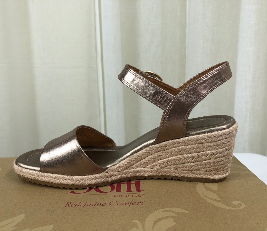 NIB Sofft Women Inez Espadrille Strappy Wedge Sandal US 9.5 Light Bronze Leather